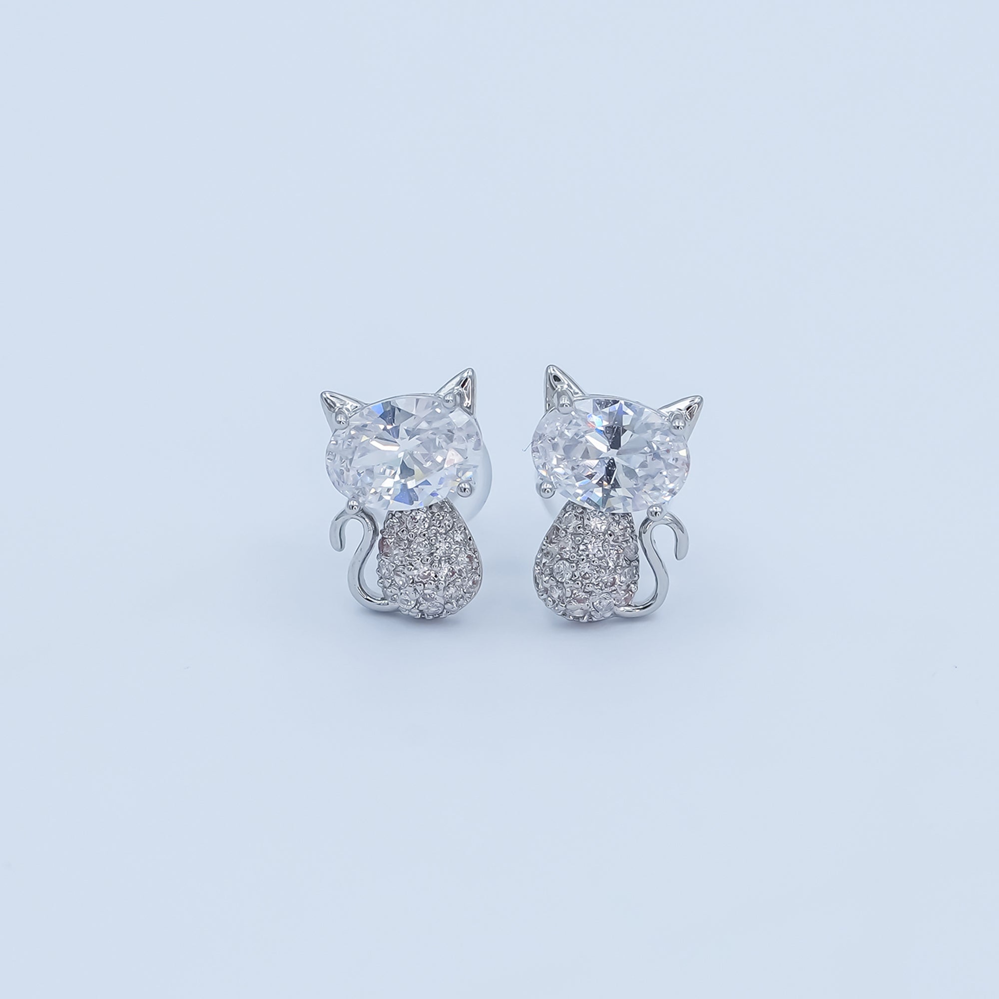 24K Gold Plated Micro Paved CZ Kitten Cat Stud Earrings Set in Gold & Silver | AB222 AB223