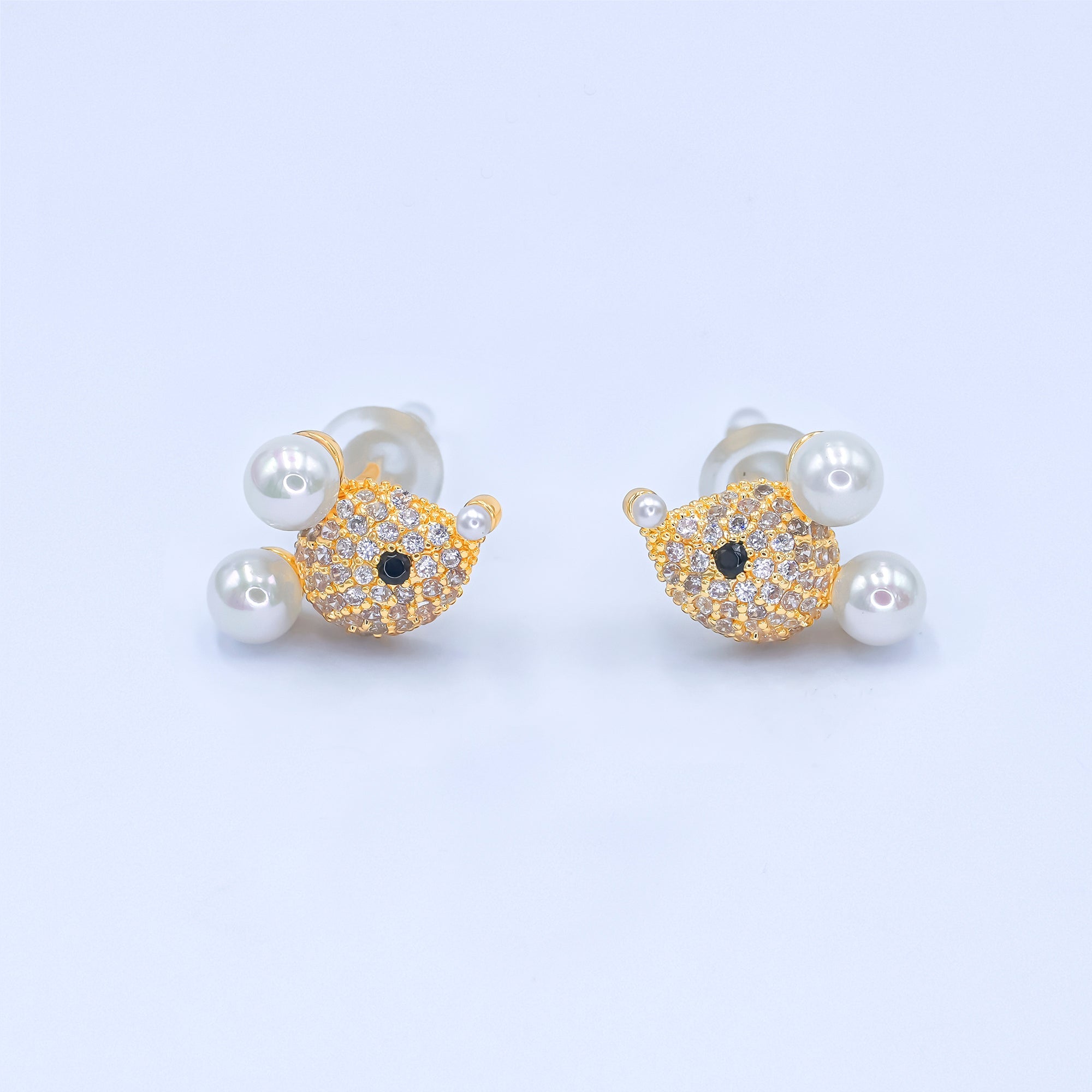 24K Gold Plated Micro Paved CZ Mouse Stud Earrings in Gold & Silver | AB225 AB232