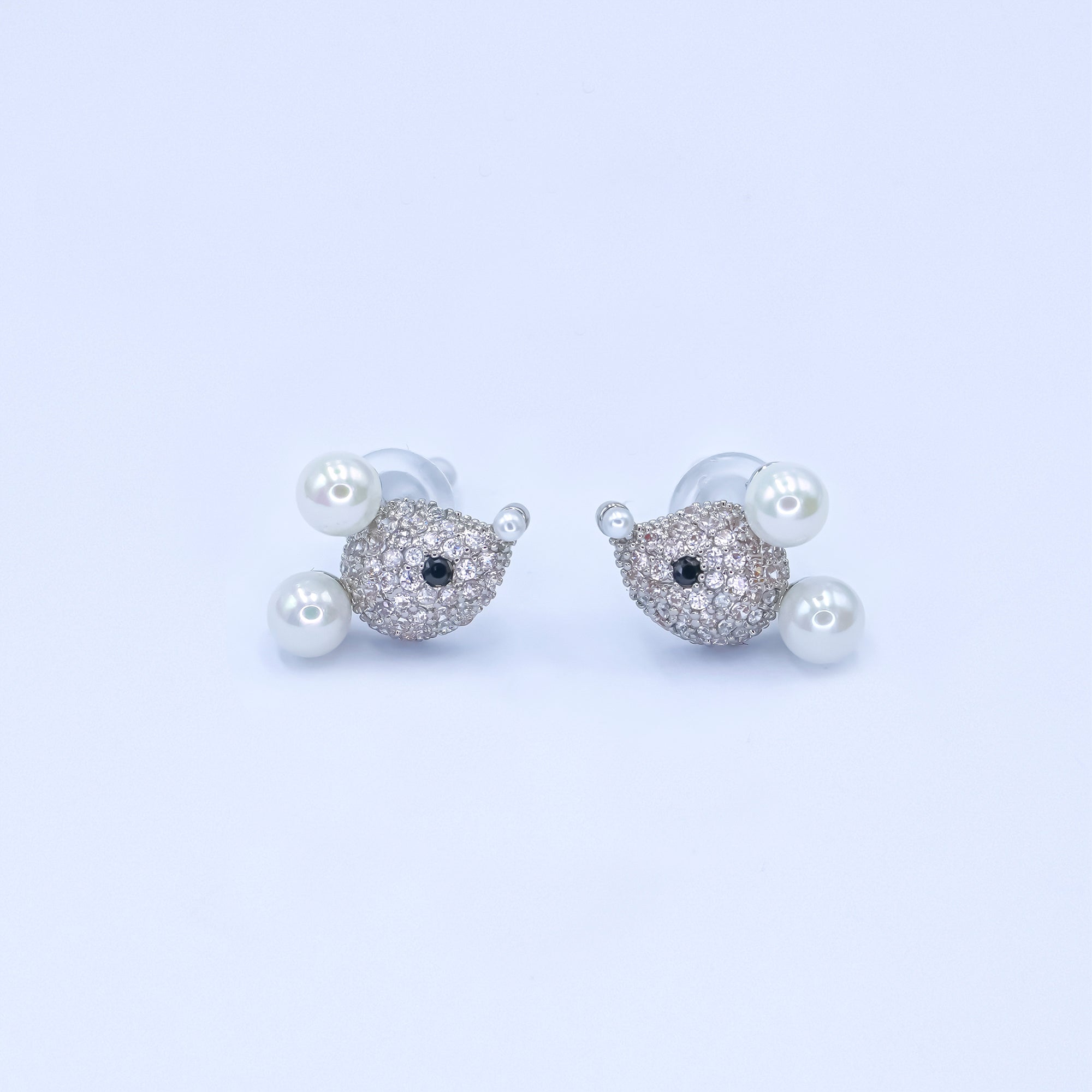 24K Gold Plated Micro Paved CZ Mouse Stud Earrings in Gold & Silver | AB225 AB232