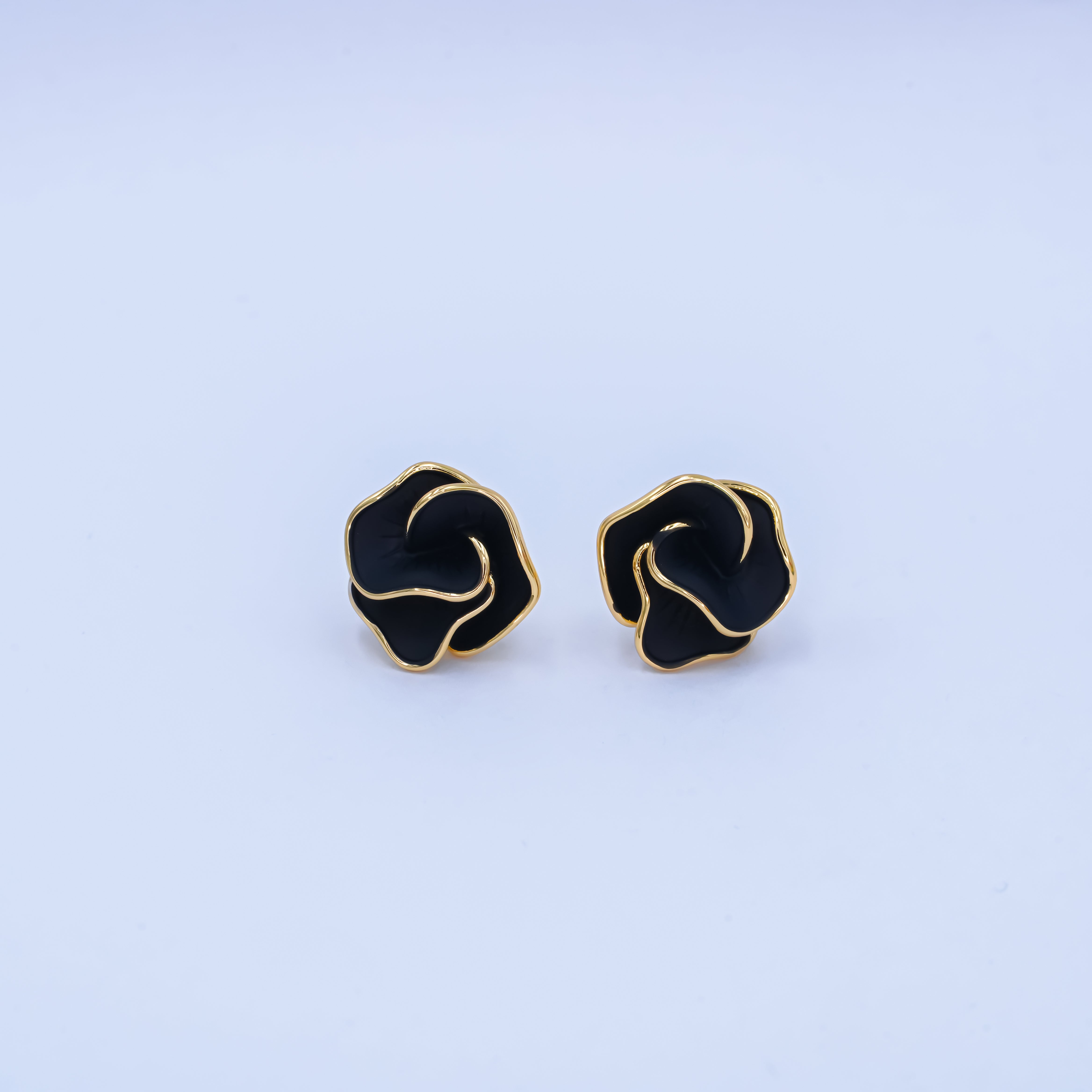24K Gold Plated Black, White Rose Flower Stud Earrings in Gold & Silver | AB242 AB243
