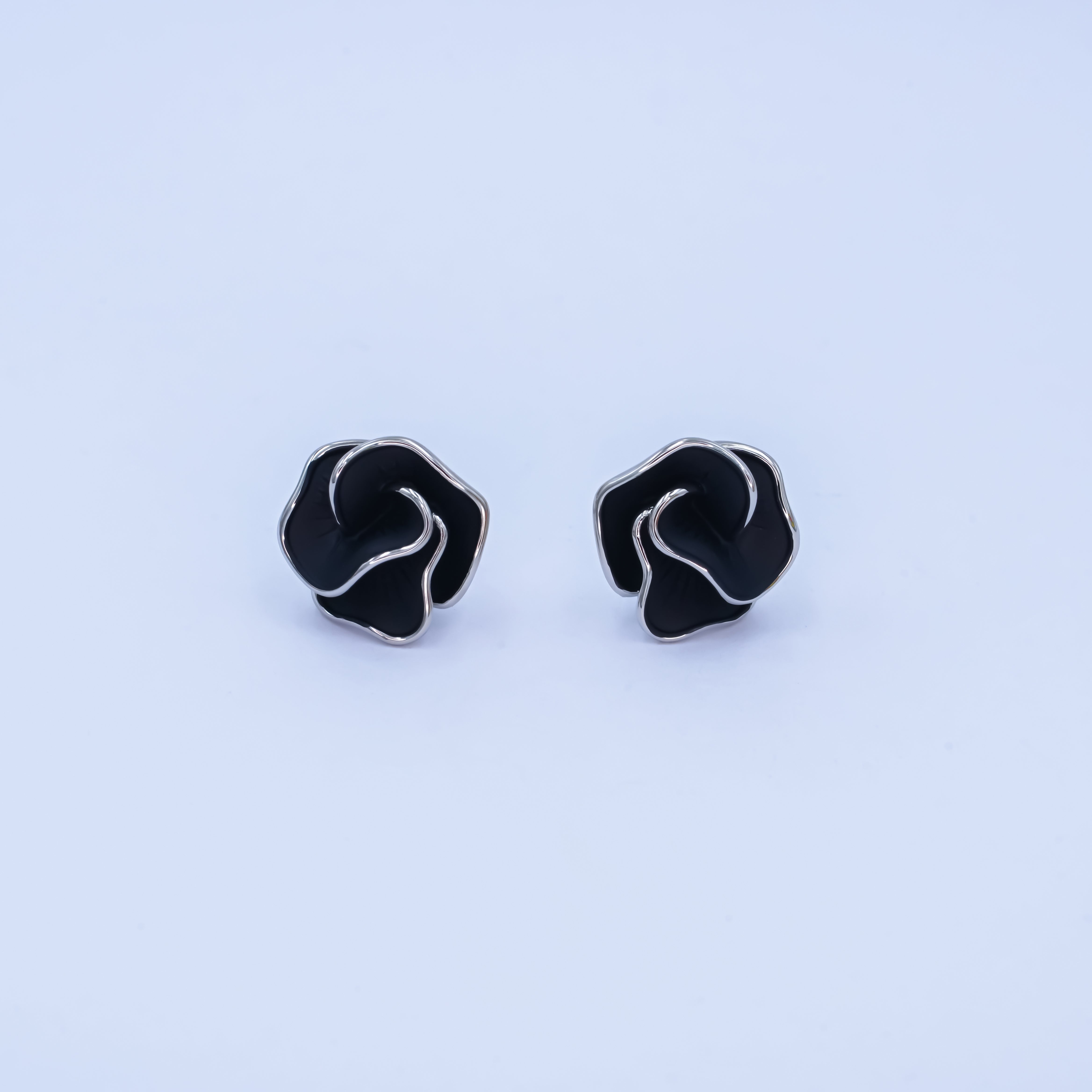 24K Gold Plated Black, White Rose Flower Stud Earrings in Gold & Silver | AB242 AB243