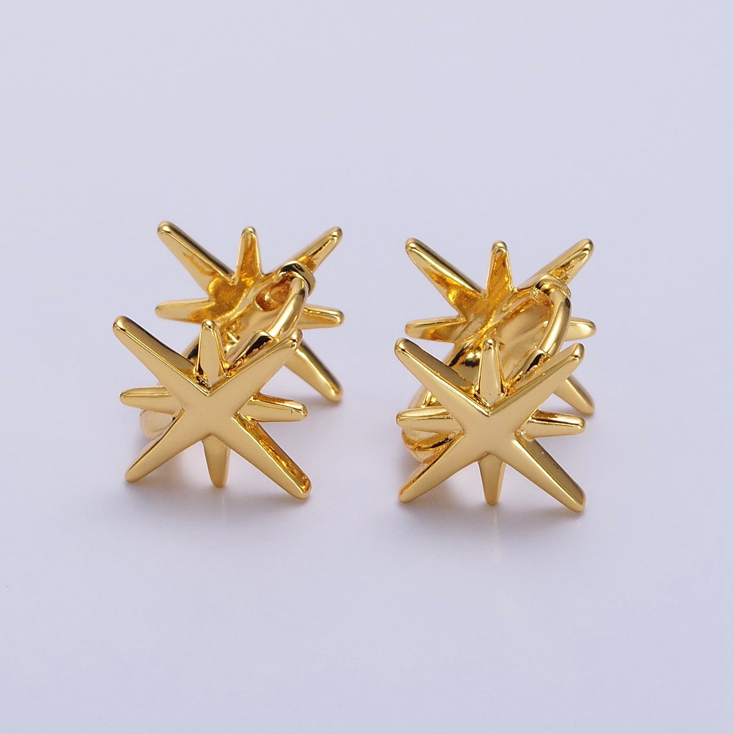 24K Gold Filled 12mm Celestial North Star Double Sided Minimalist Huggie Earrings | AB301