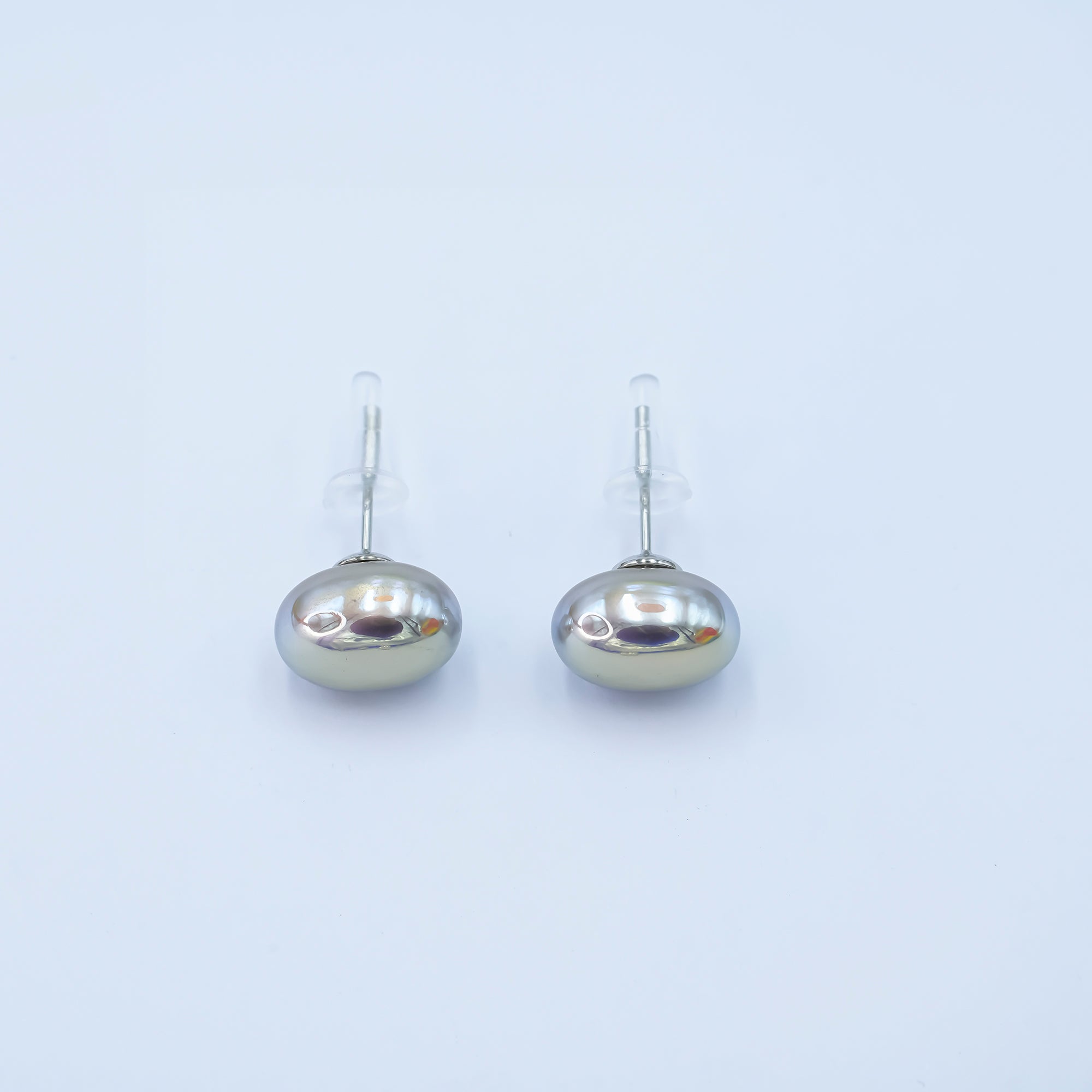 24K Gold Plated Shell Pearl CZ Button Stud Earrings in Gold & Silver | AB324 AB328