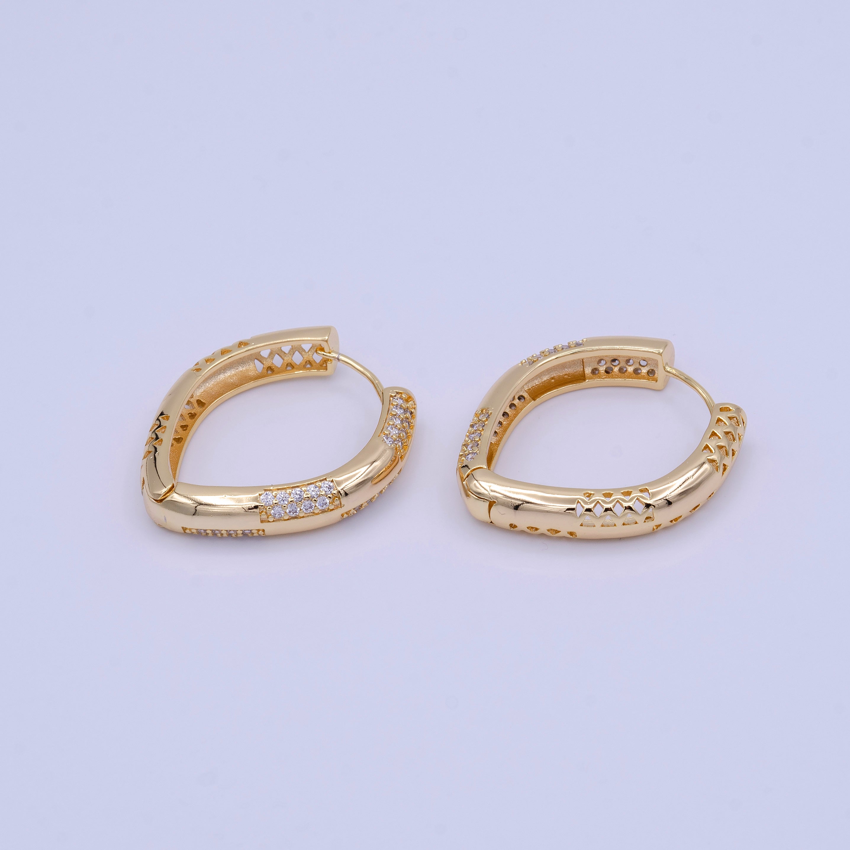 Clear Micro Paved CZ Triangle Geometric Gold Filled Silver Hoop Earrings | AB460 - DLUXCA