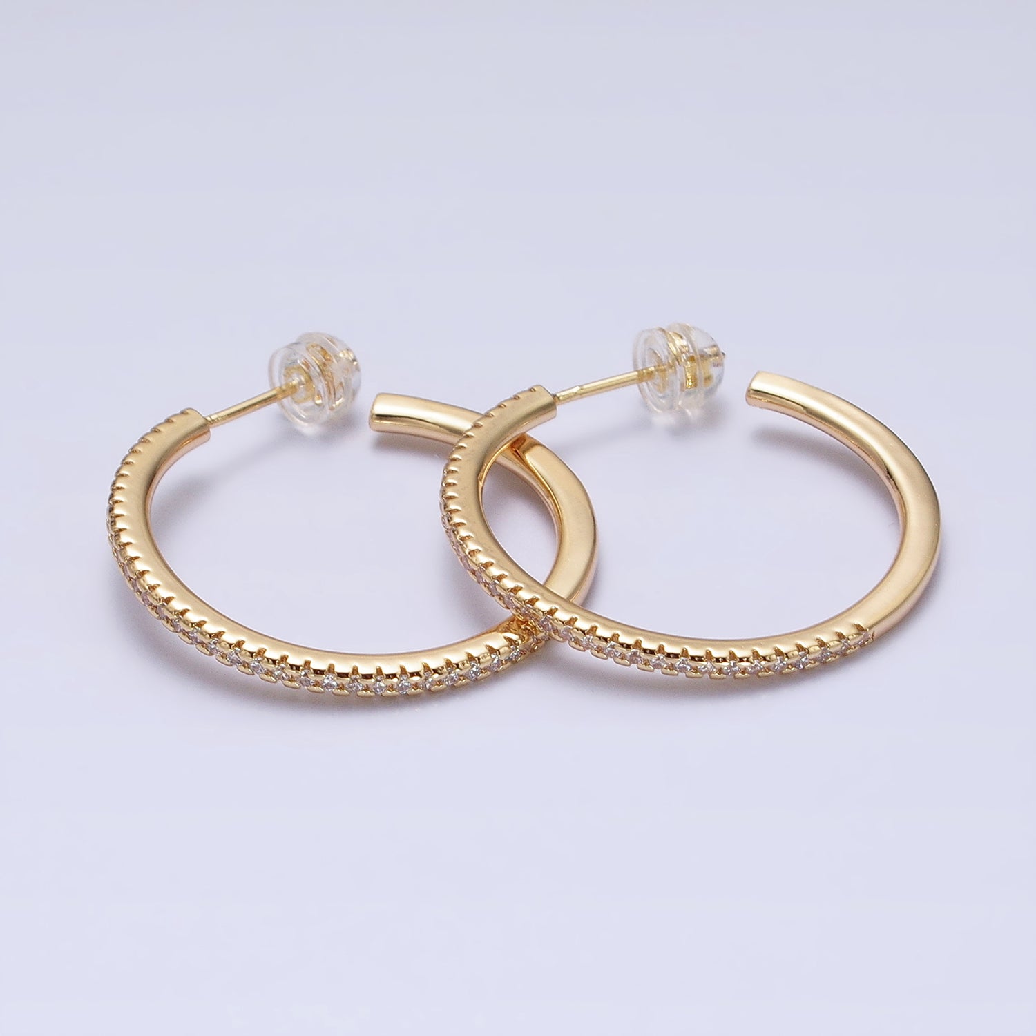 Minimalist Gold Hoop Earring with Micro Pave CZ Stone in Gold, Silver AB471 AB472 AB742 AB747 - DLUXCA