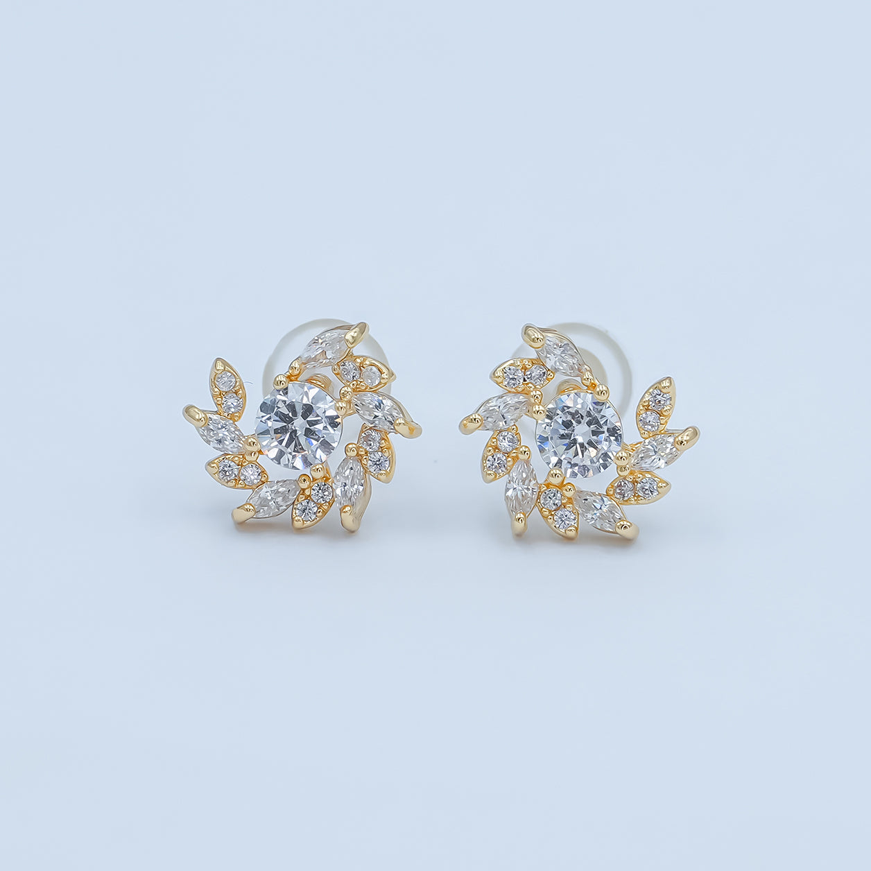 24K Gold Plated Marquise Micro Paved CZ Spiral Stud Earrings Set in Gold & Silver | AB488 AB549