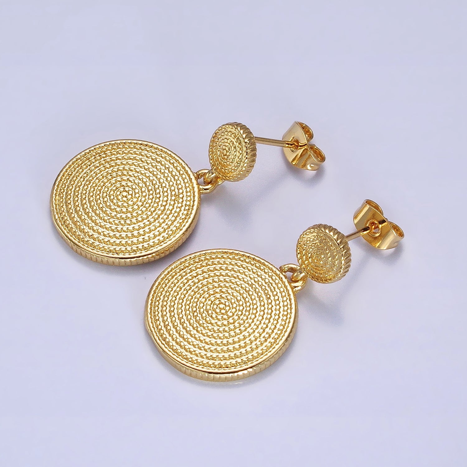 Gold, Silver Double Circular Beaded Round Drop Dangle Stud Earrings | AB568 AB570