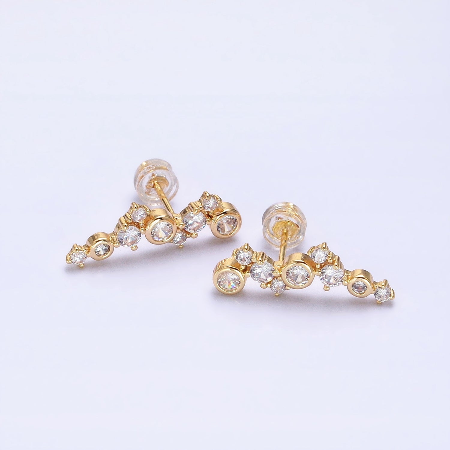 Gold, Silver Round Clear Bezel CZ Stars Abstract Lined Stud Earrings | AB578 AB579