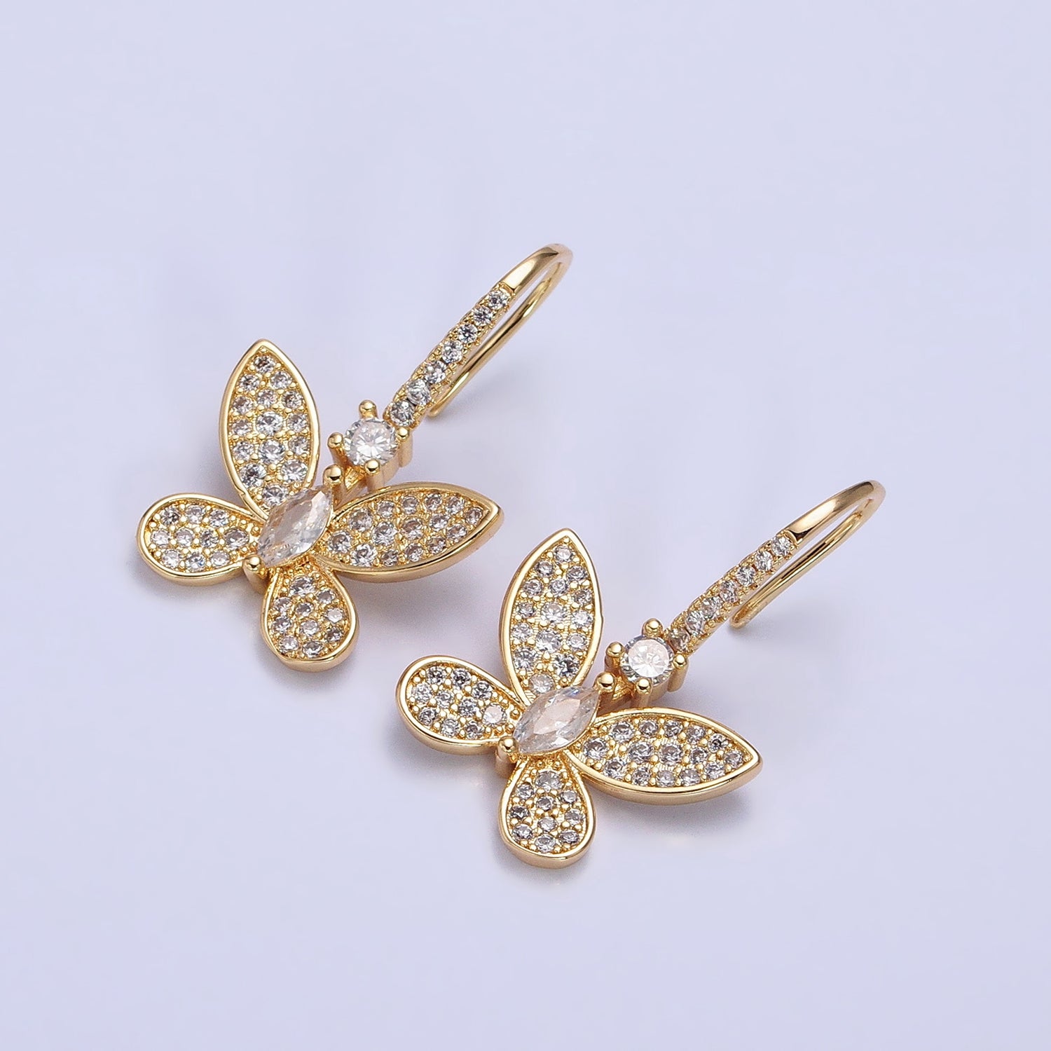 Gold, Silver Mariposa Butterfly Marquise CZ Micro Paved French Hook Earrings | AB585 AB586