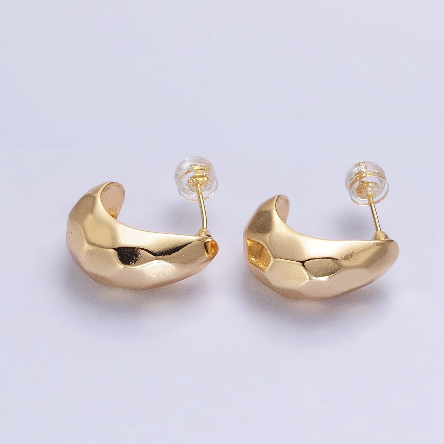 Gold, Silver Geometric Abstract Multifaceted C-Shaped Dome Hoop Earrings | AB587 AB588