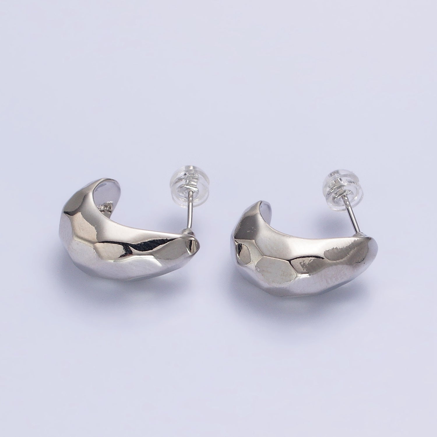 Gold, Silver Geometric Abstract Multifaceted C-Shaped Dome Hoop Earrings | AB587 AB588