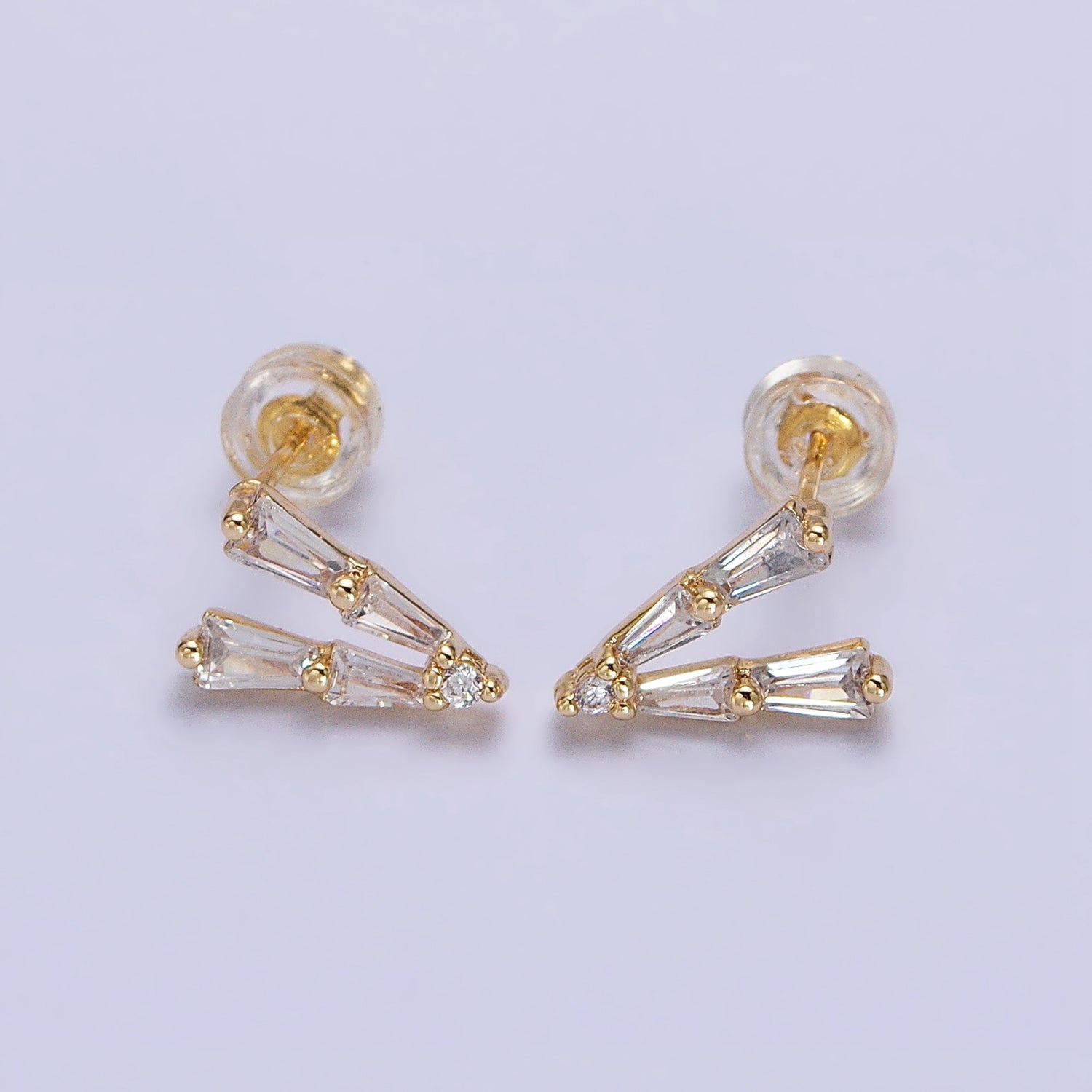 Mini V shaped Baguette Stud Earring in Gold Silver AB593 AB962