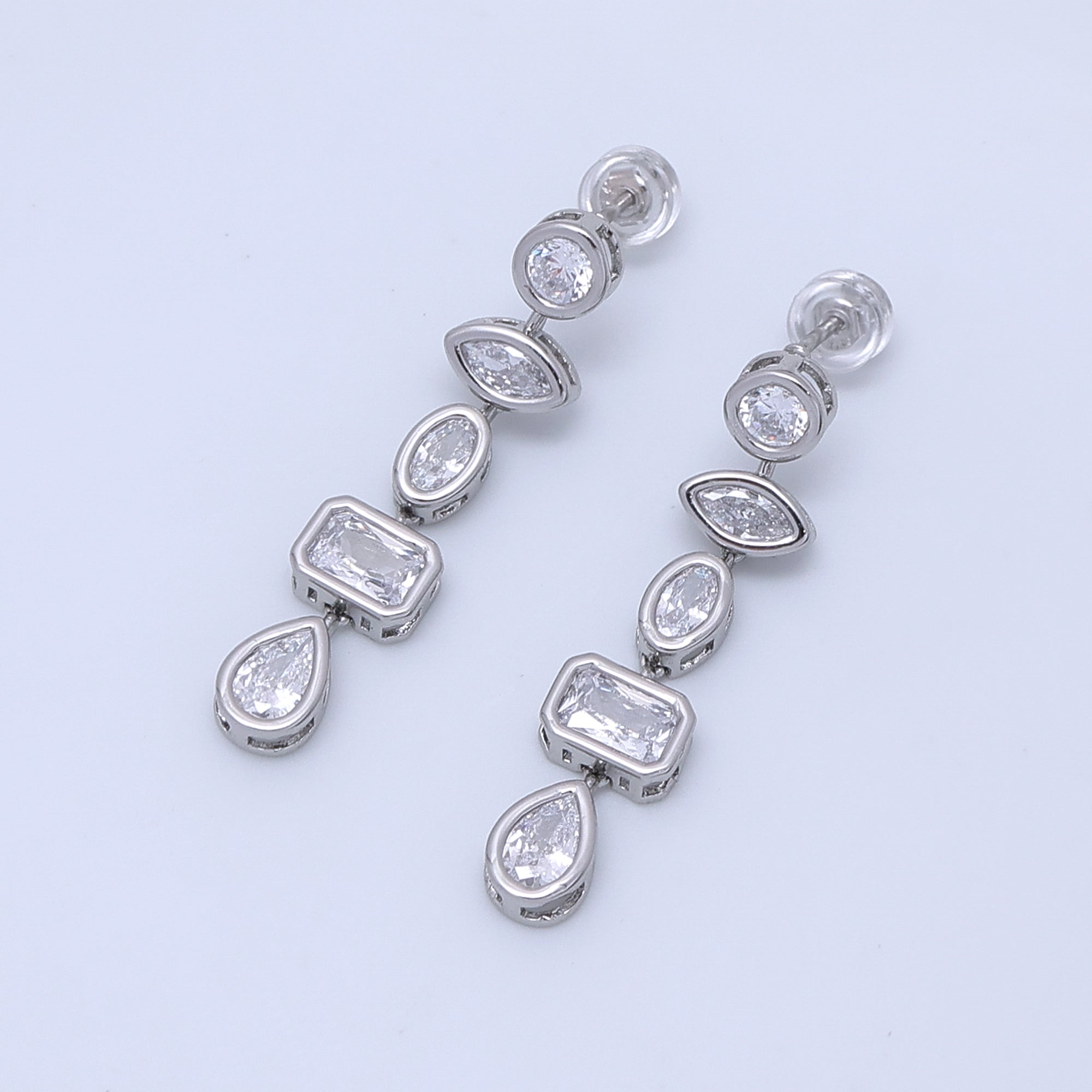 24K Gold Filled Geometric CZ Bezel Drop Stud Earrings in Gold & Silver | AB678 AB679