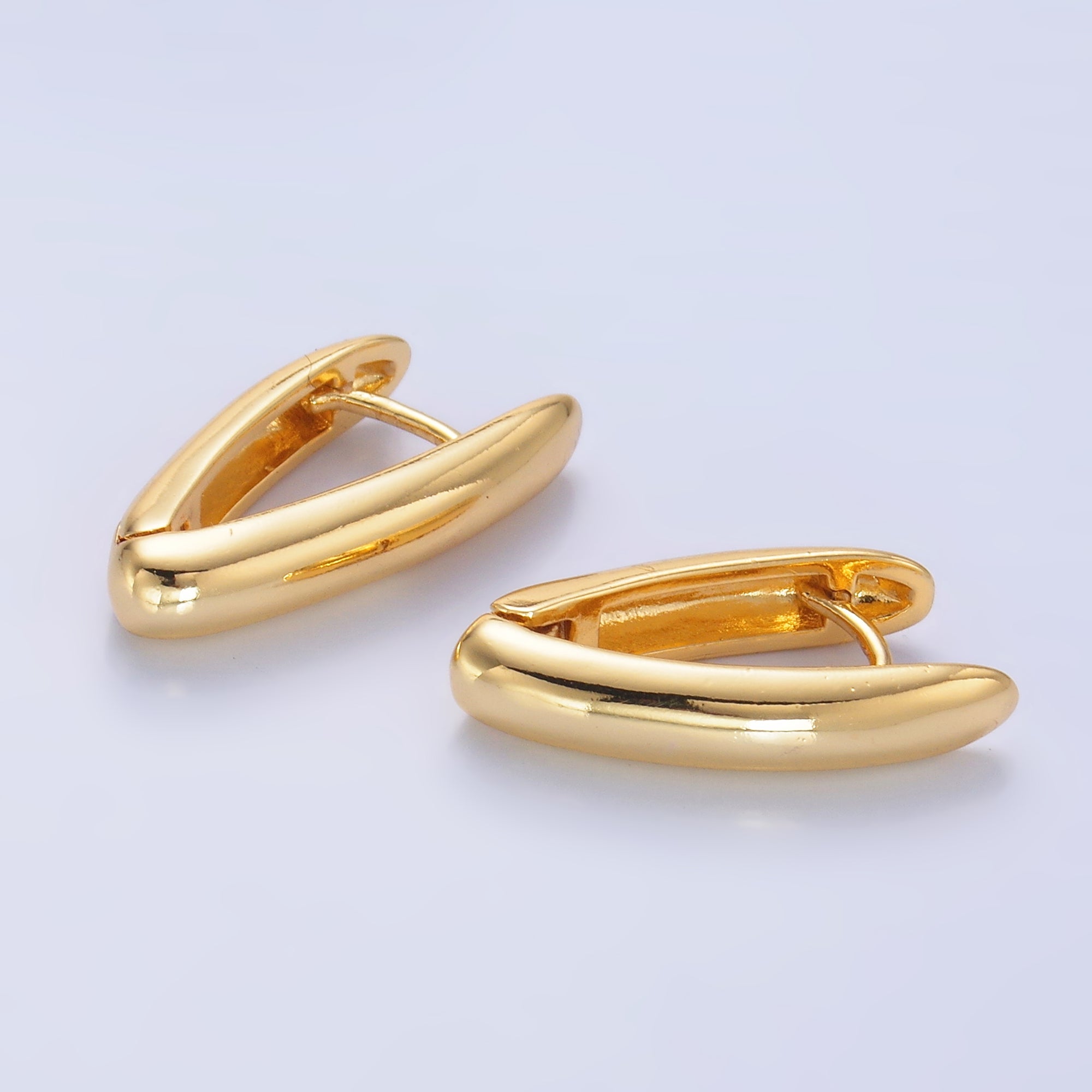 24K Gold Filled Minimalist V-Shaped Hoop Earrings in Gold & Silver | AB681 AB682