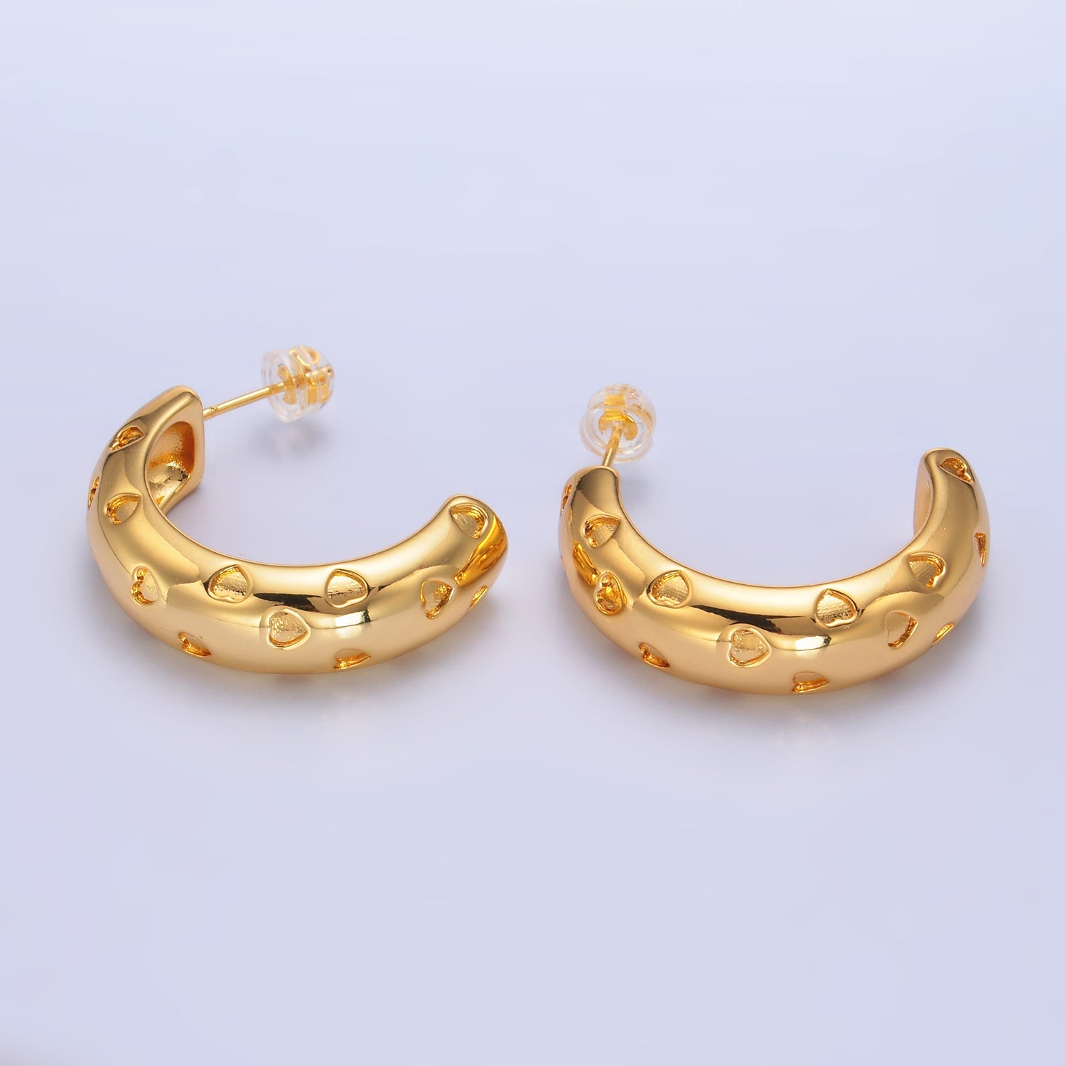 24K Gold Filled 30mm Heart C-Shaped Hoop Earrings | AB683