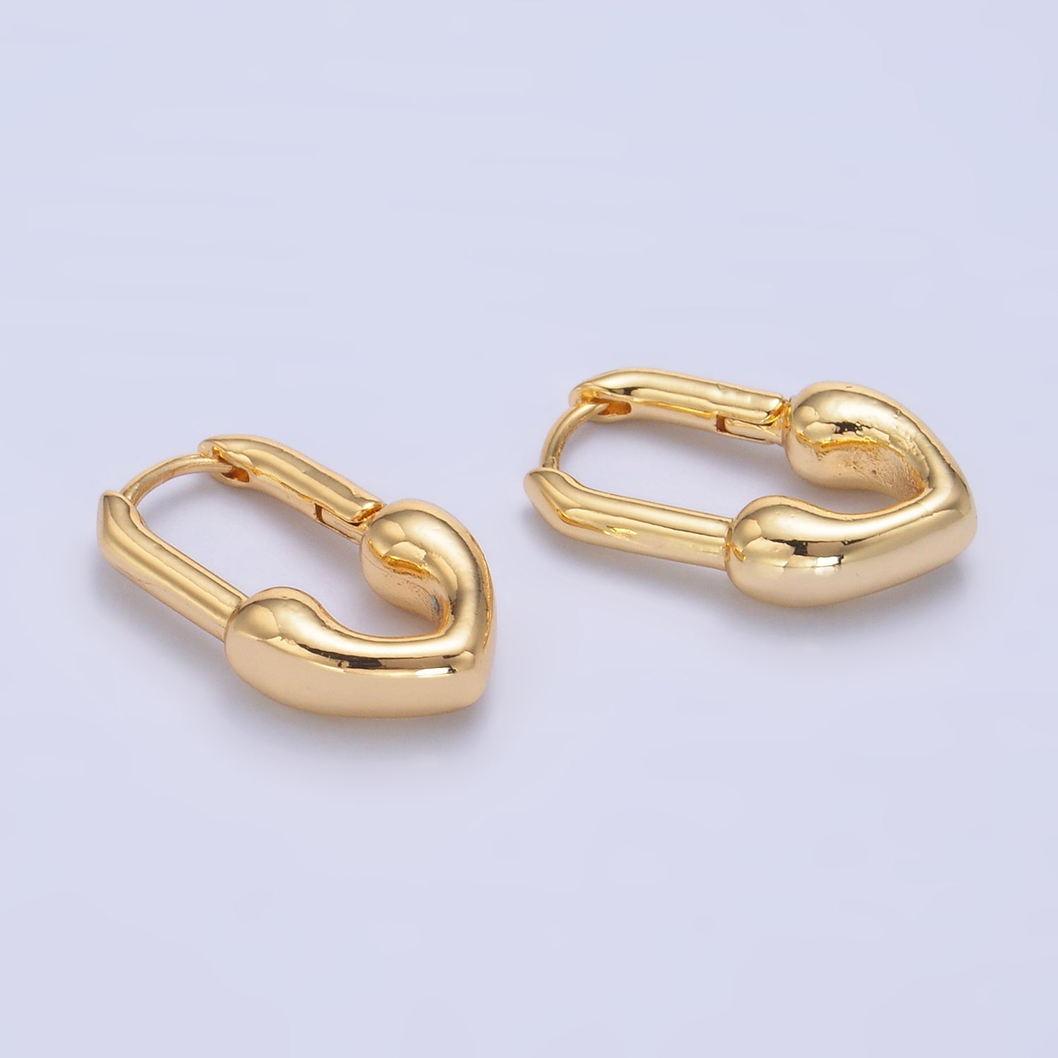 24K Gold Filled 20mm Heart Padlock Oblong Hoop Earrings | AB685