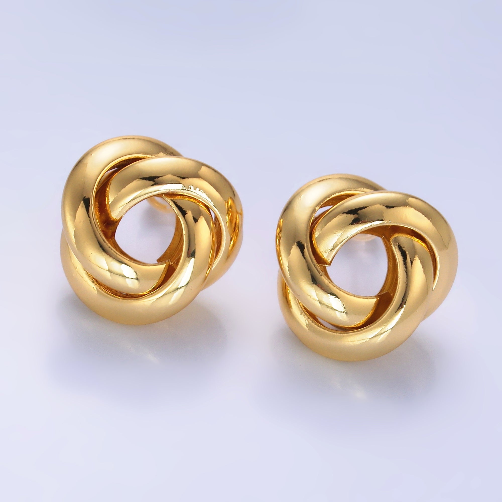 24K Gold Filled 18.5mm Geometric Circular Knot Stud Earrings | AB698