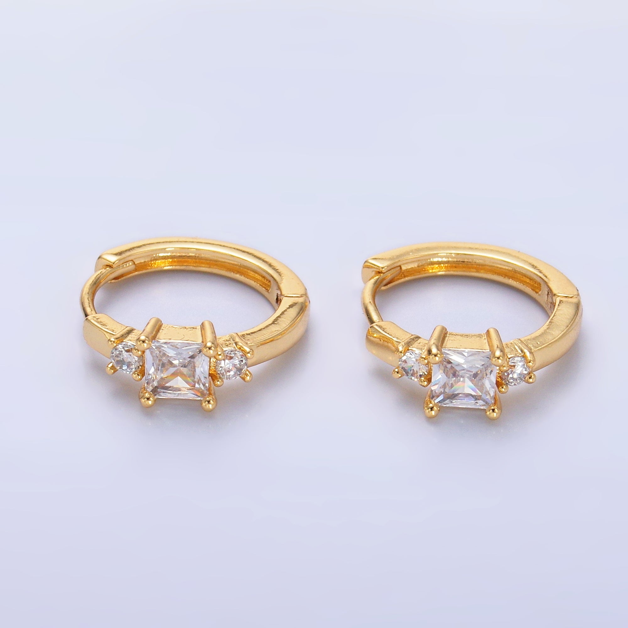 24K Gold Filled Clear Baguette CZ Huggie Earrings | AB703