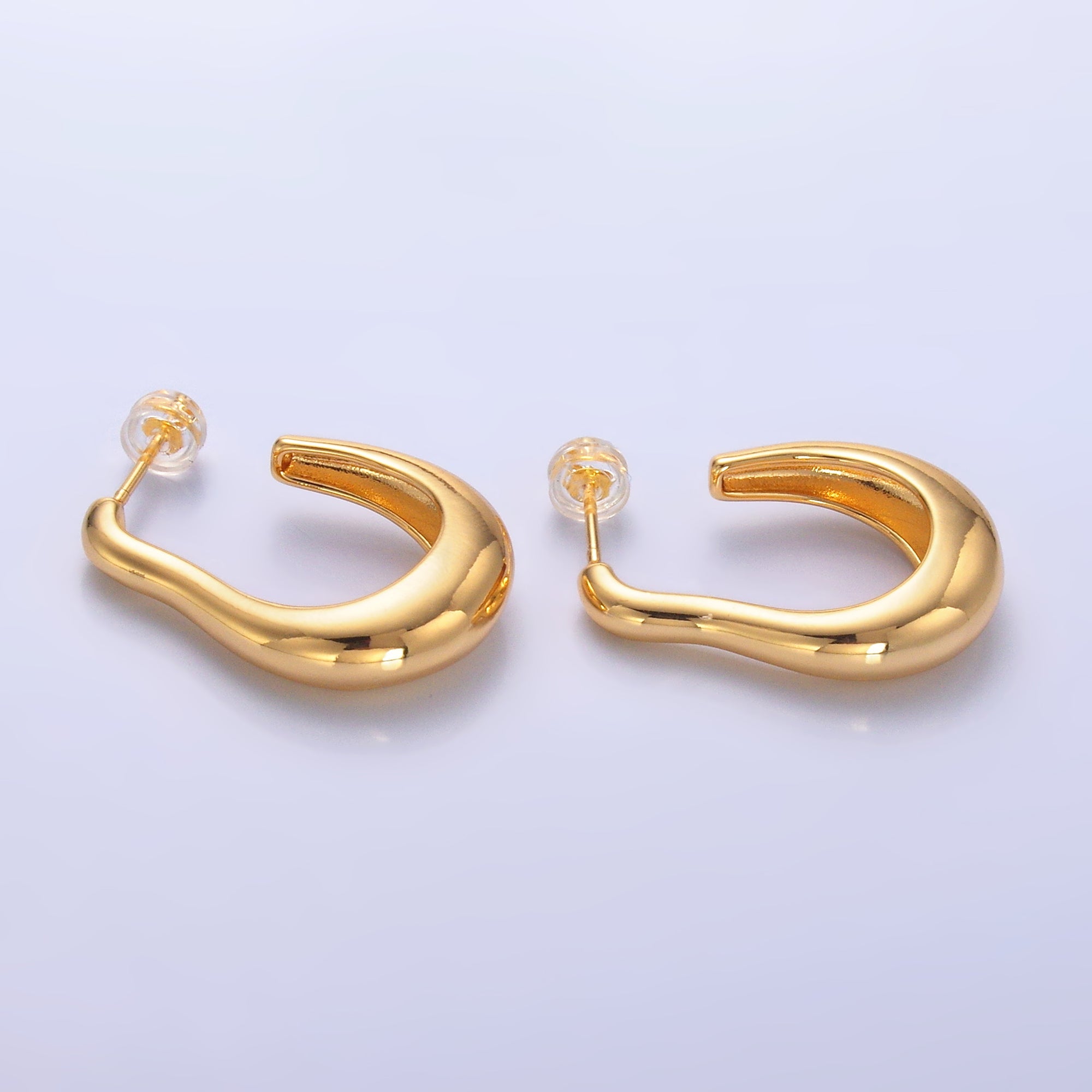 24K Gold Filled 28mm Molten Abstract J-Shaped Hoop Earrings | AB704