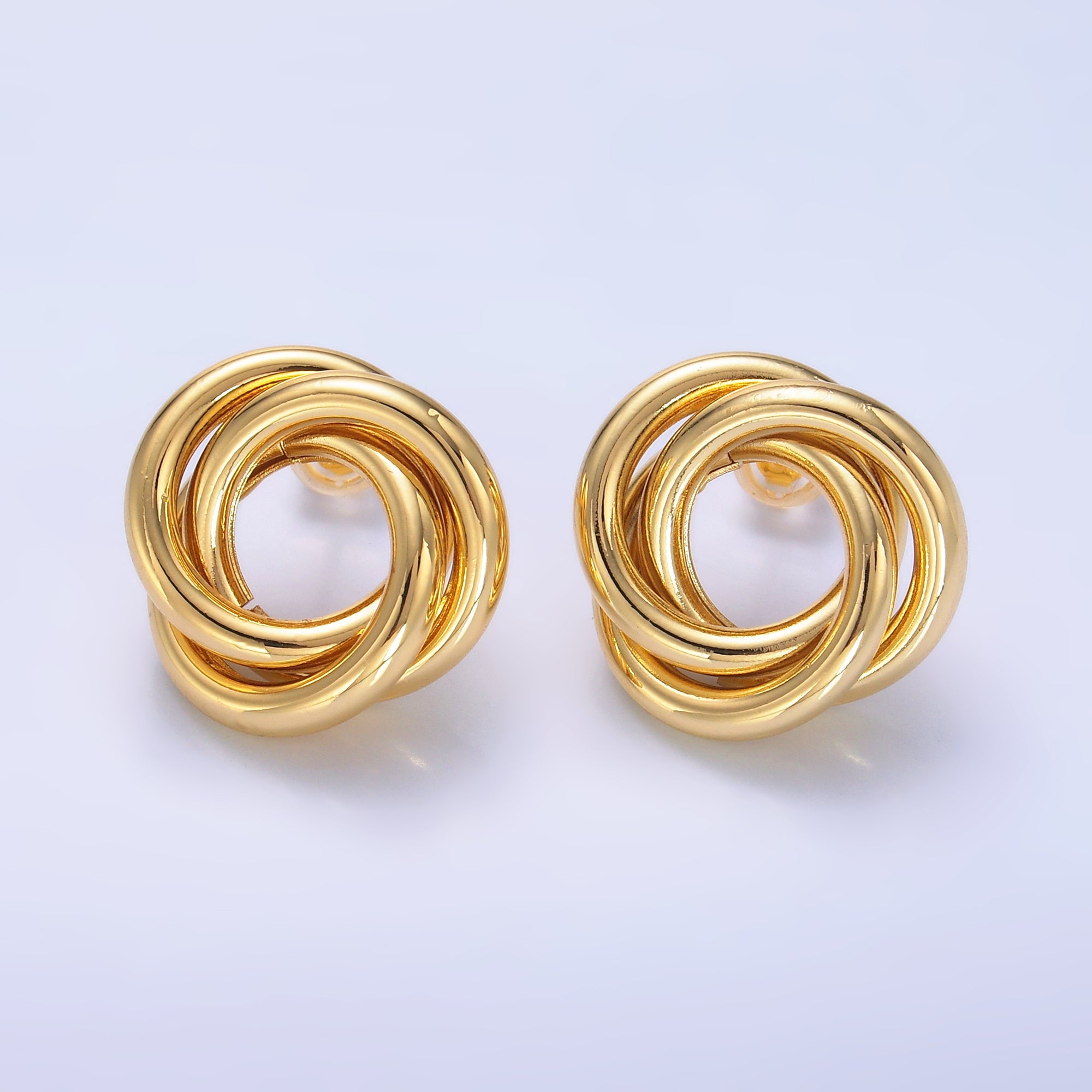 24K Gold Filled 20mm Geometric Circular Knot Stud Earrings in Gold & Silver | AB706 AB707