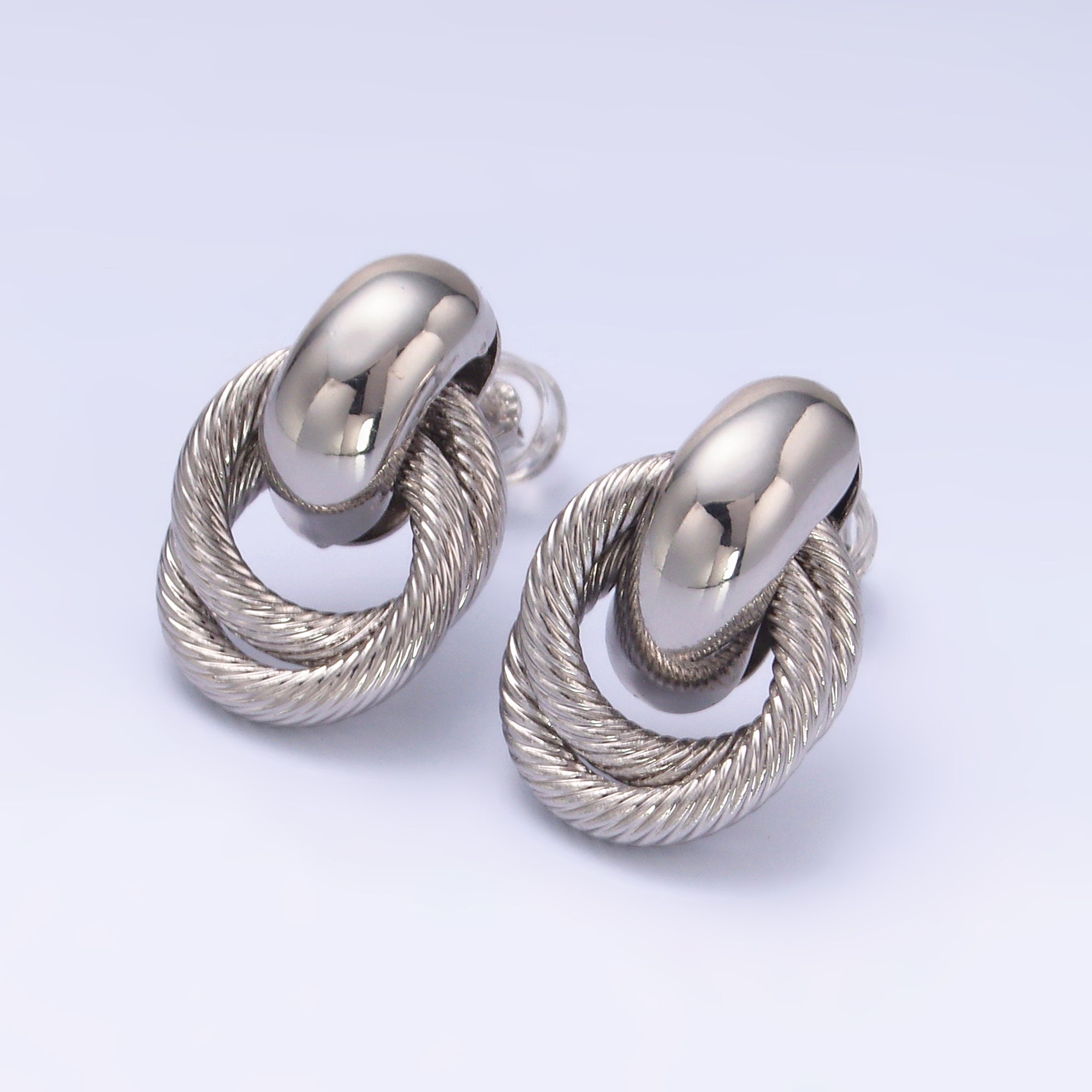 24K Gold Filled Circular Croissant Knot Doorknocker Drop Stud Earrings in Gold & Silver | Q490 AB744