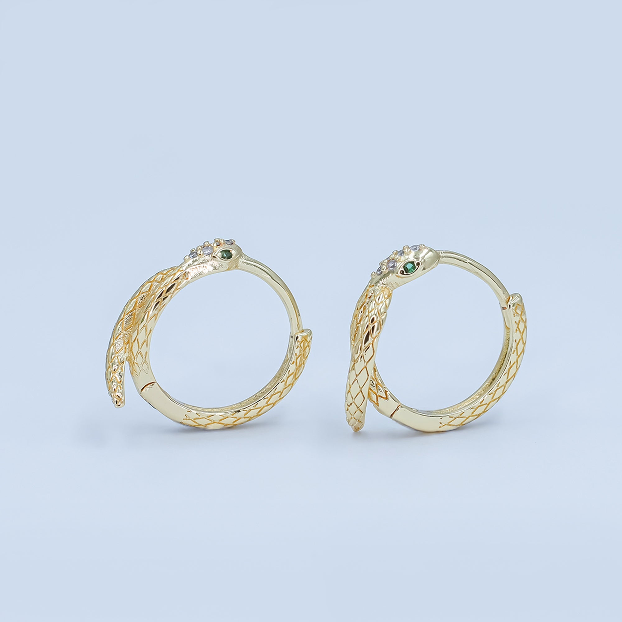 24K Gold Filled CZ Scaled Snake Circular Huggie Hoop Earrings | AB745