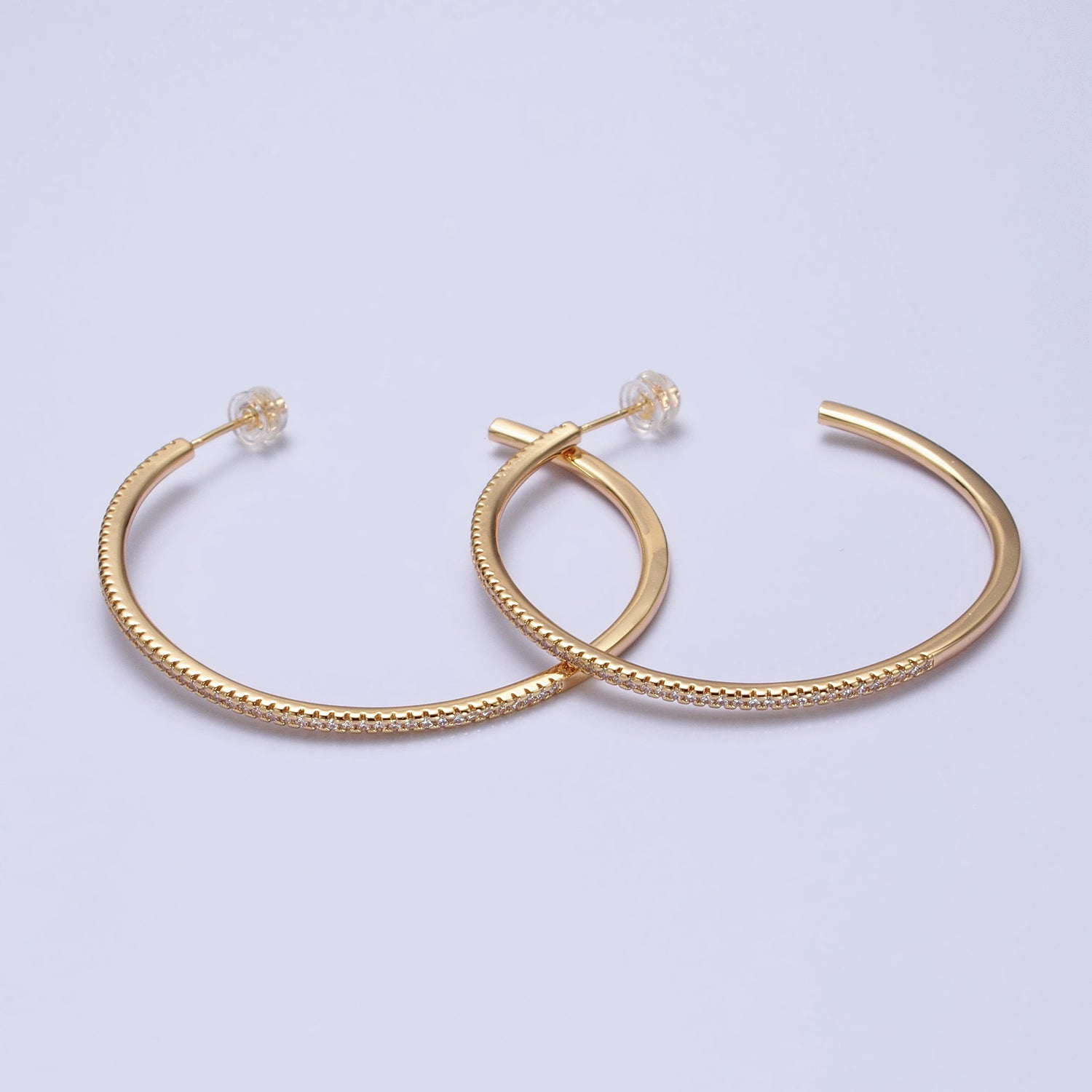 Minimalist Gold Hoop Earring with Micro Pave CZ Stone in Gold, Silver AB471 AB472 AB742 AB747