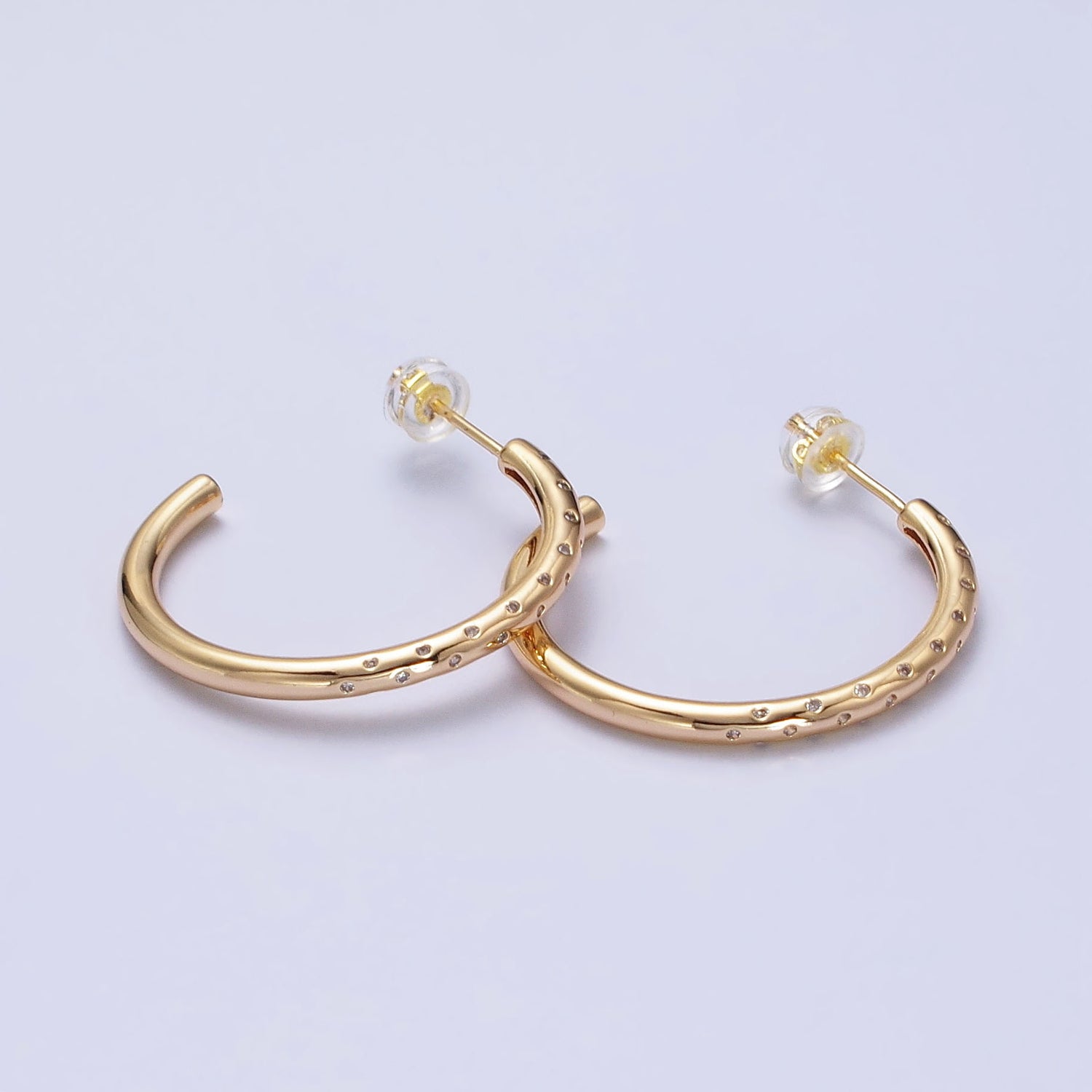CZ Gold Tube Hoop Earring Silver Micro Pave Stone Earring Minimalist Jewelry AB741 AB749