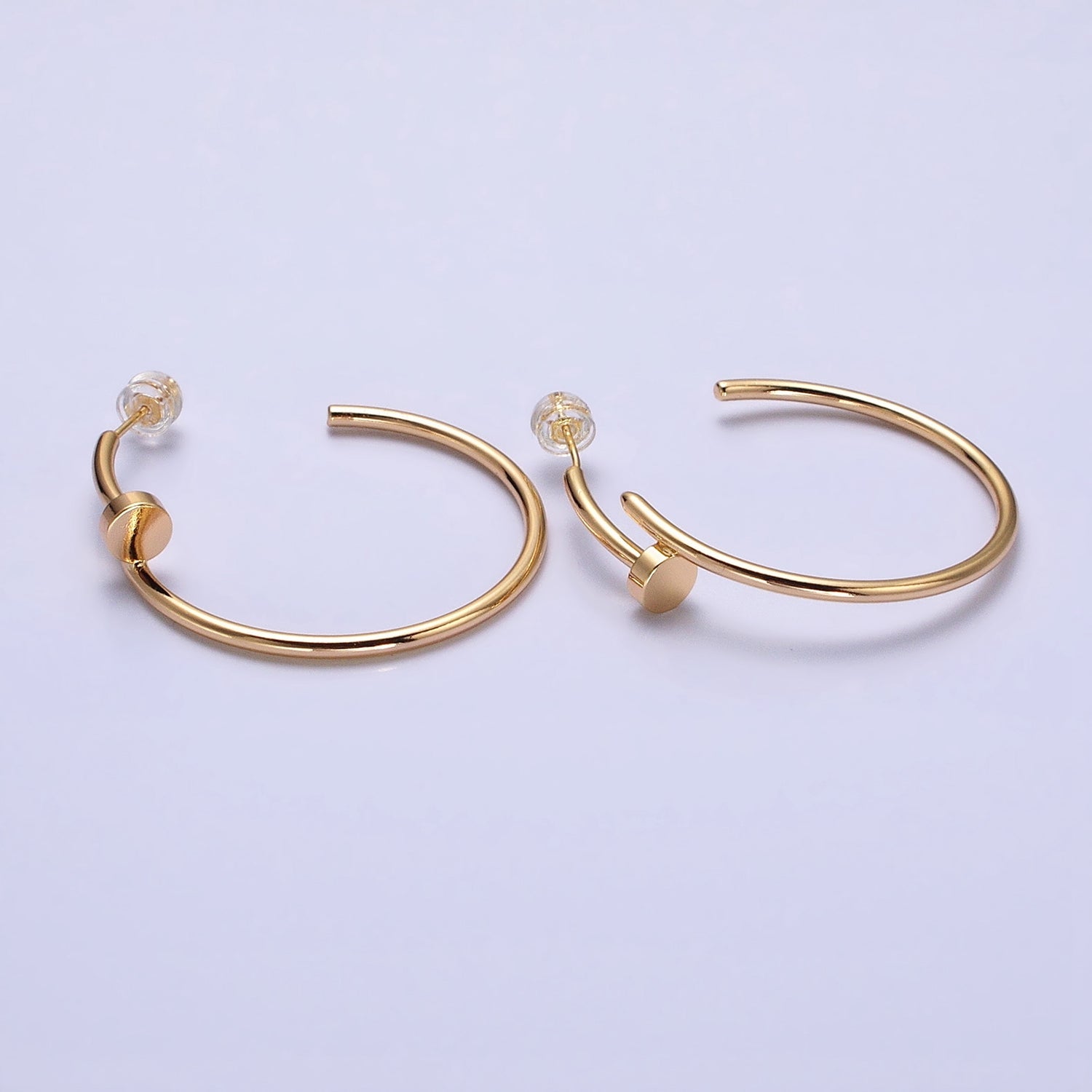 16K Gold Filled 40mm Needle C-Shaped Hoop Earrings in Gold & Silver | AB759 AB760