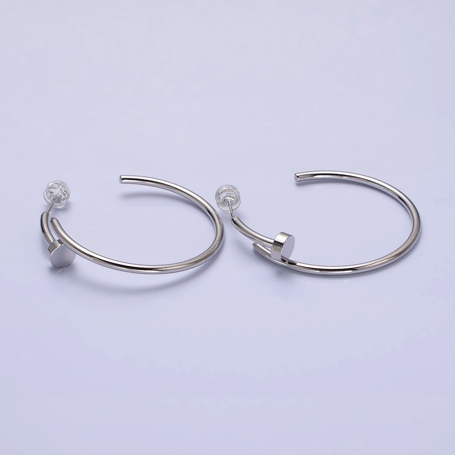 16K Gold Filled 40mm Needle C-Shaped Hoop Earrings in Gold & Silver | AB759 AB760