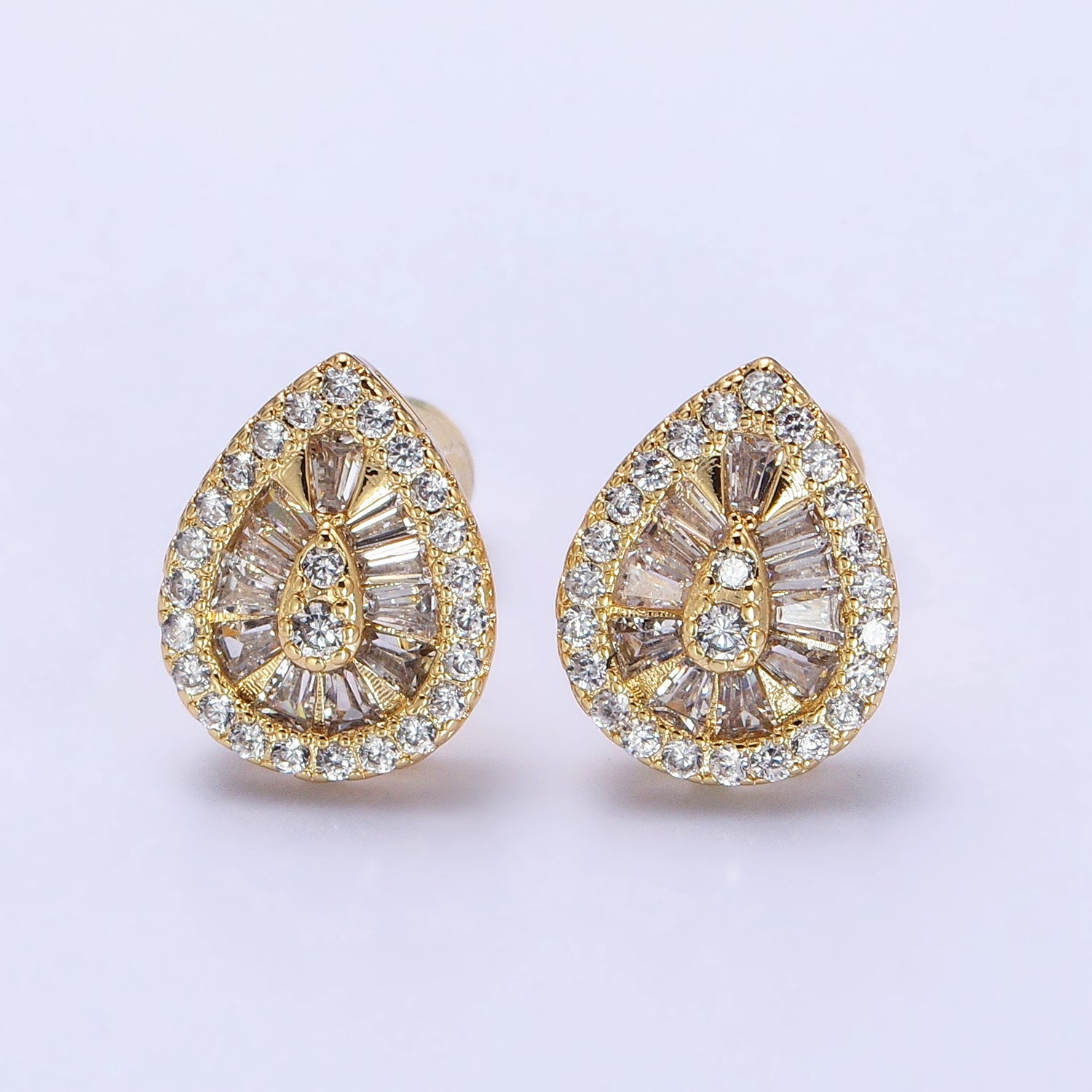 Elegant Luxury Gold Teardrop Stud Earring Cubic Zirconia Stone Tear Drop Stud AB446 AB776