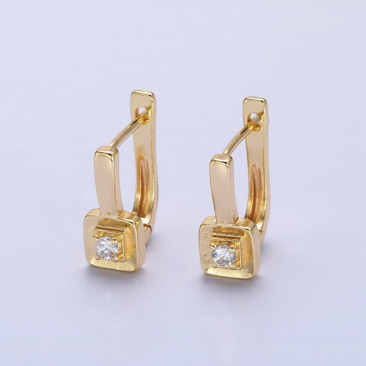 Dainty Gold Lever Back Earring Square CZ Huggie Earring AB778 - DLUXCA