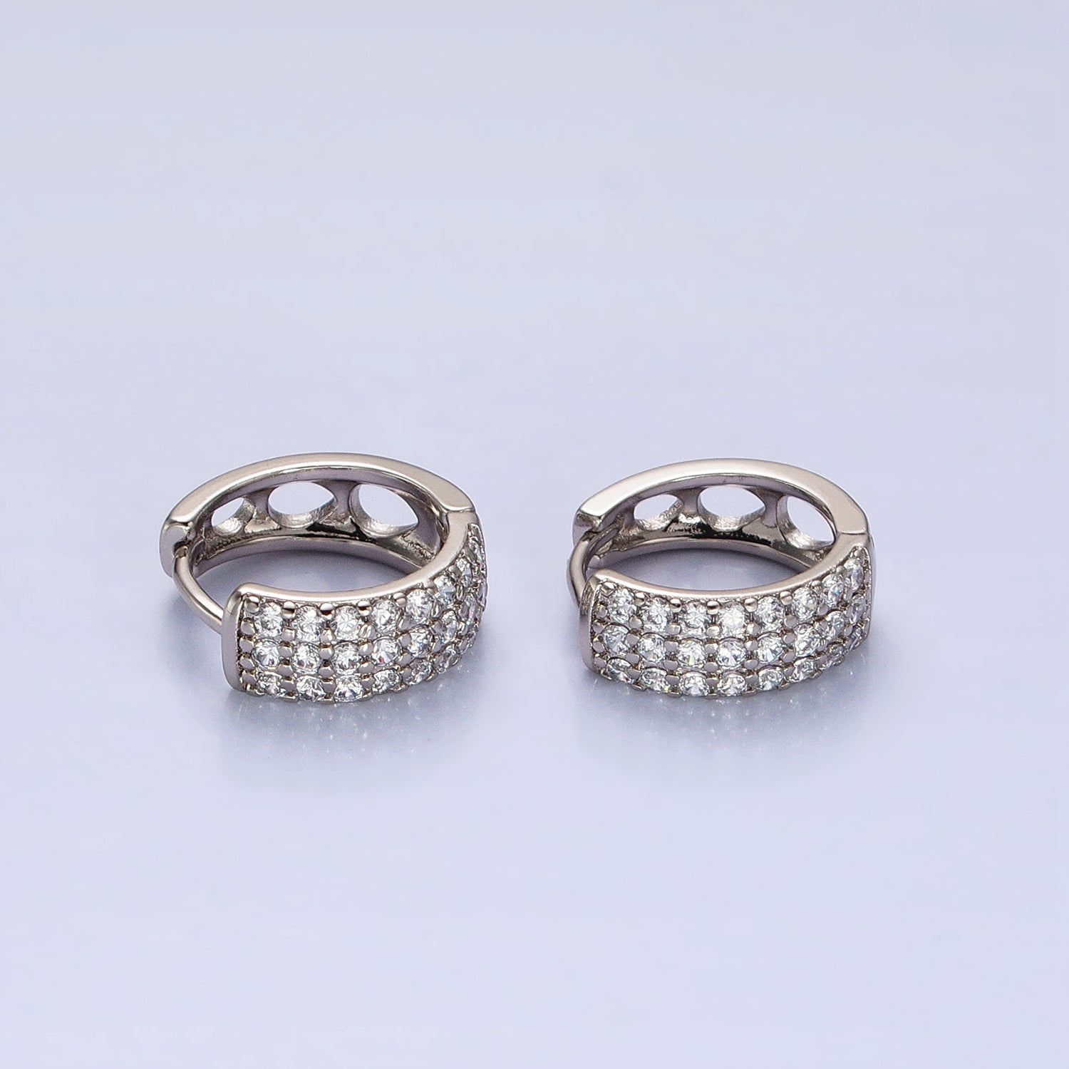 Thick Pave CZ Huggie Hoops in Silver, Chunky CZ Diamond Hoops AB783 - DLUXCA