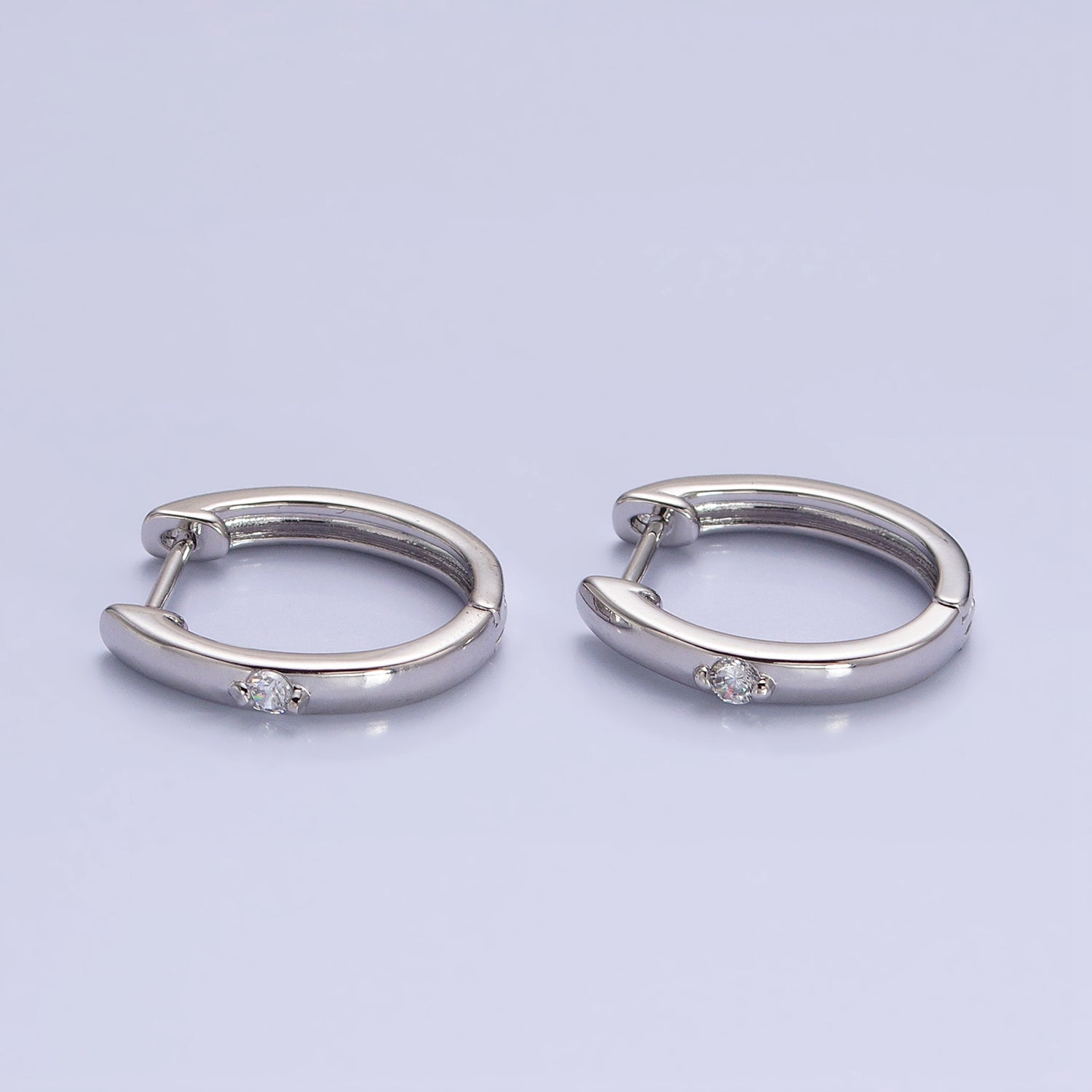 16K Gold Filled CZ Dotted Oval Minimalist Huggie Earrings in Gold & Silver | AB954 AB805