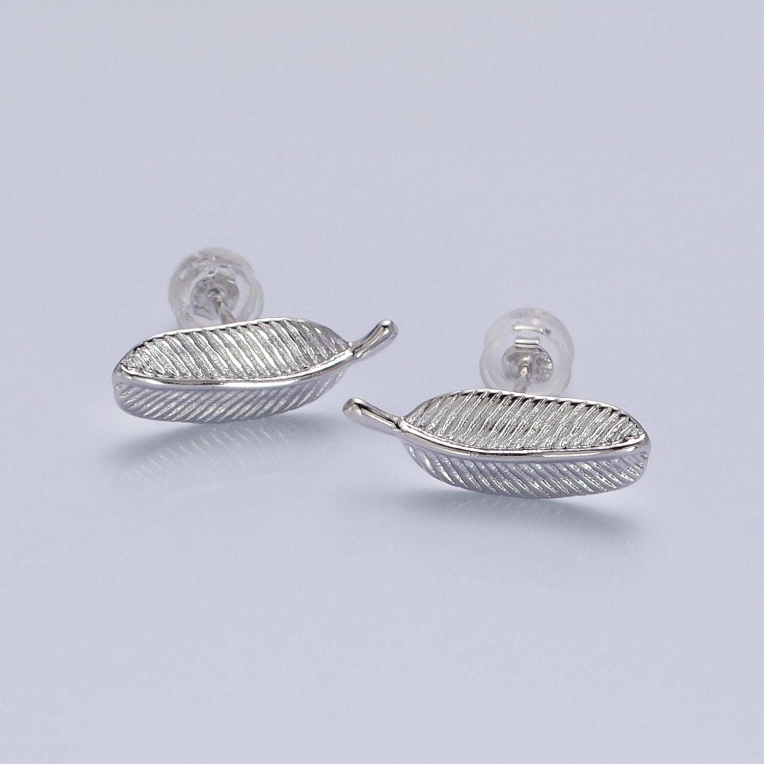 Silver, Gold Line-Textured Natural Plant Leaf Stud Earrings | AB813 AB835