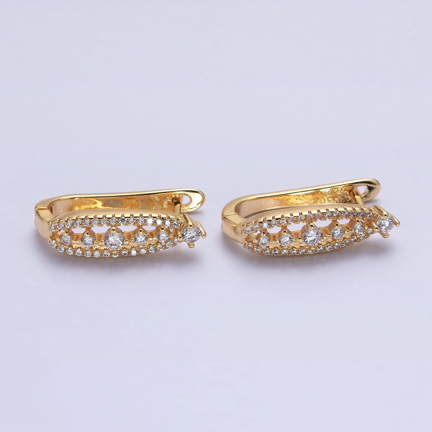 Gold, Silver Oblong Clear Micro Paved Linear English Lock Earrings in Silver & Gold | AB655 AB834
