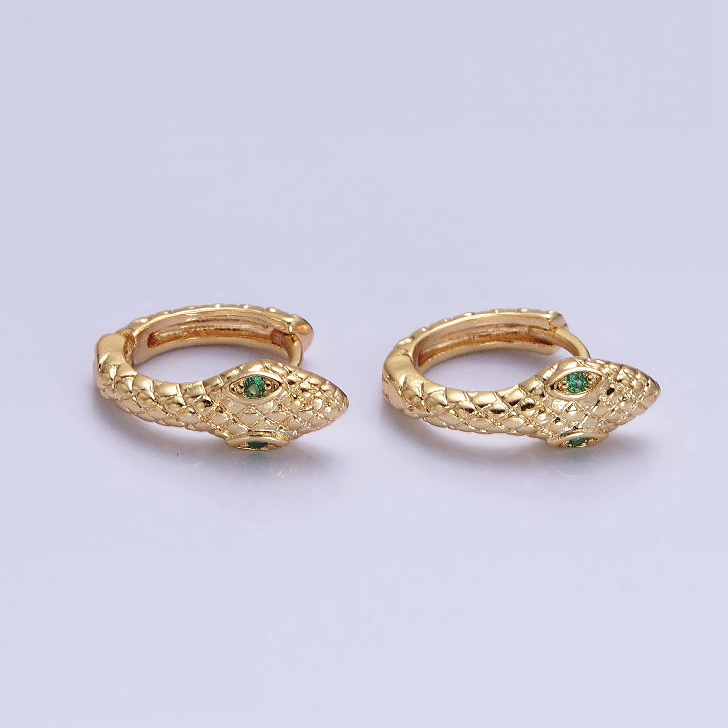Gold, Silver Green-Eyed Scaled Snake Serpent 11mm Cartilage Huggie Earrings | AB751 AB-850