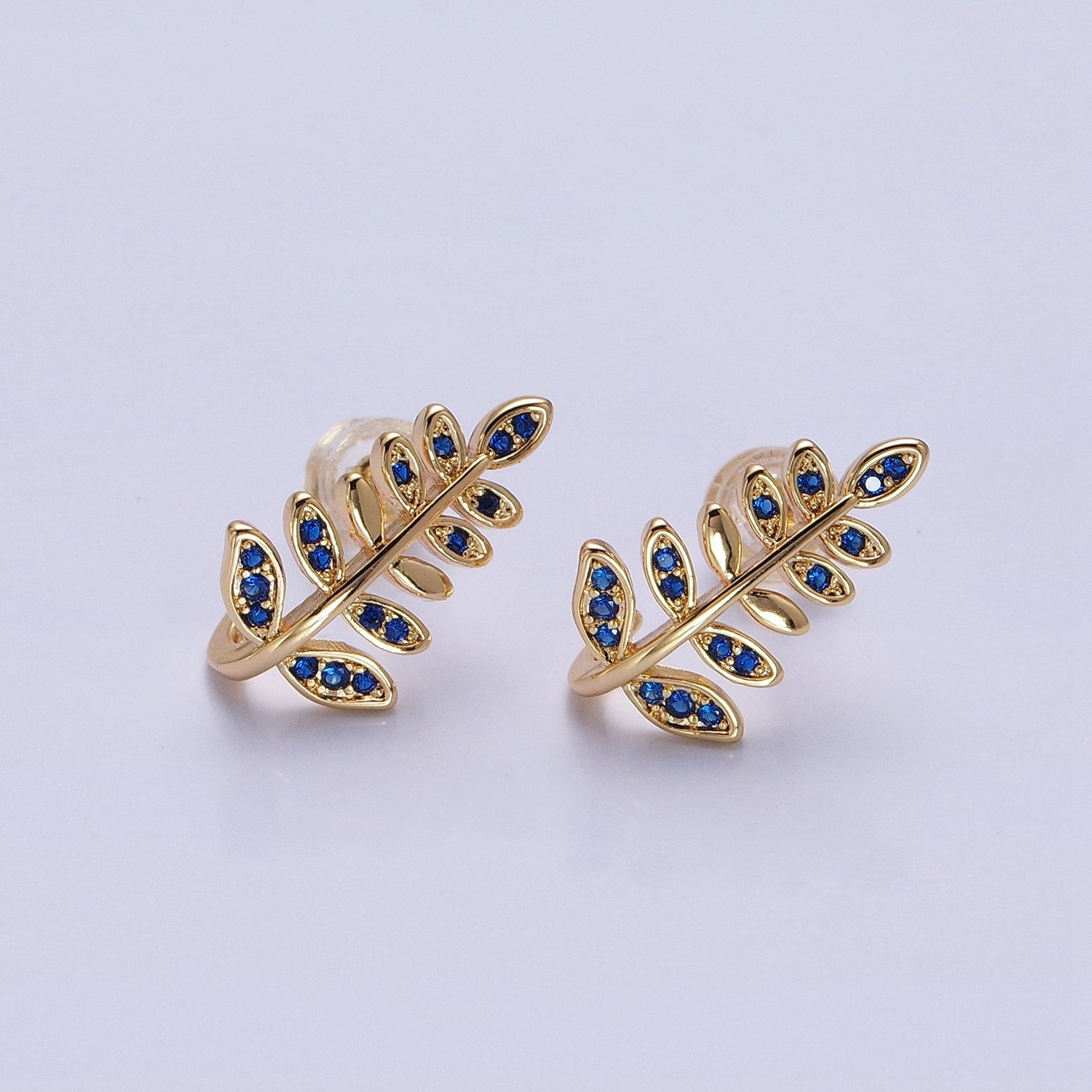 Silver, Gold Long Majesty Palm Leaf Fuchsia, Clear, Green, Blue, Pink, Purple Micro Paved Stud Earring | AB872 - AB223