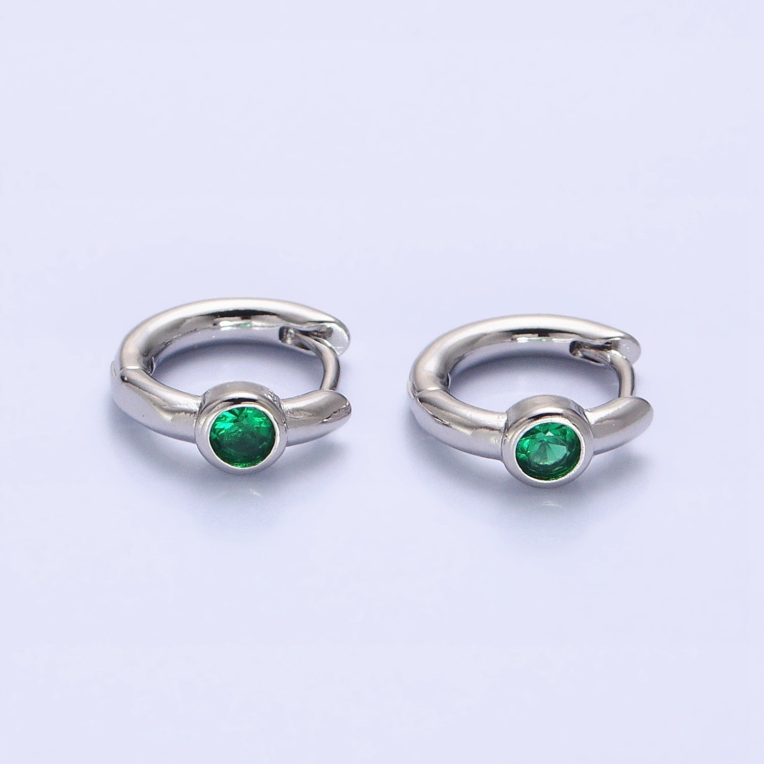 Silver, Gold Round Green CZ 12mm Cartilage Huggie Earrings | AB897 AB914