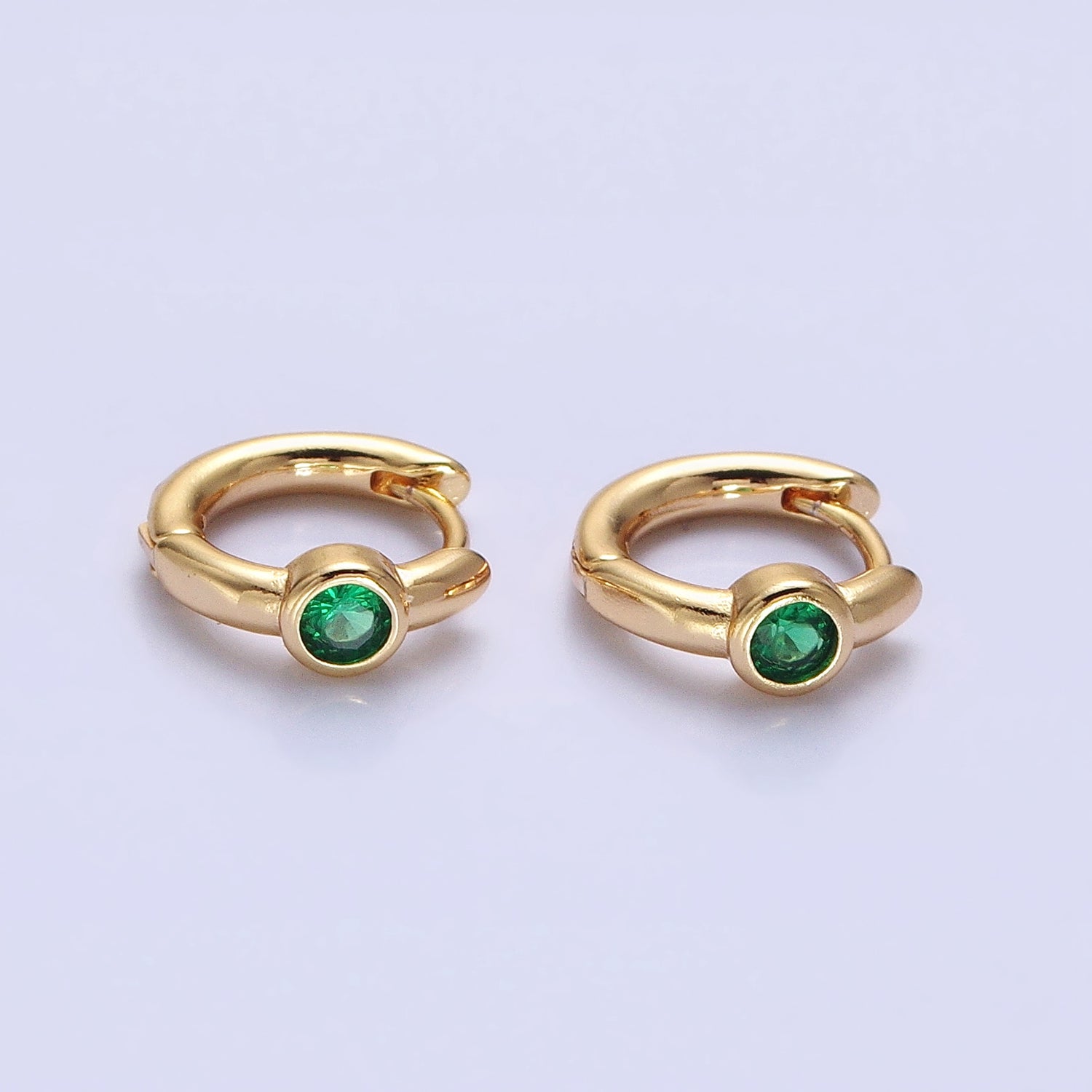 Silver, Gold Round Green CZ 12mm Cartilage Huggie Earrings | AB897 AB914