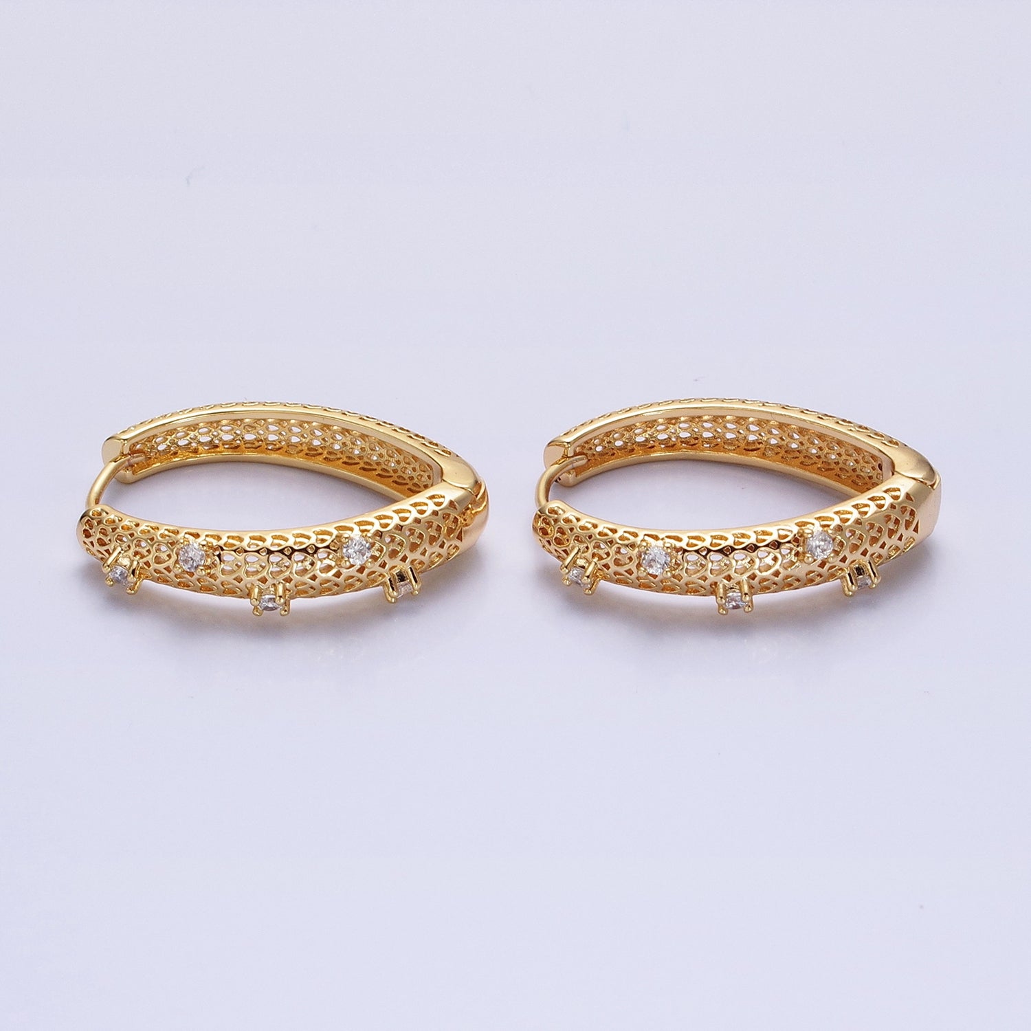 Silver, Gold Filigree CZ Dotted Geometric Triangle Hoop Earrings | AB894 AB929 - DLUXCA