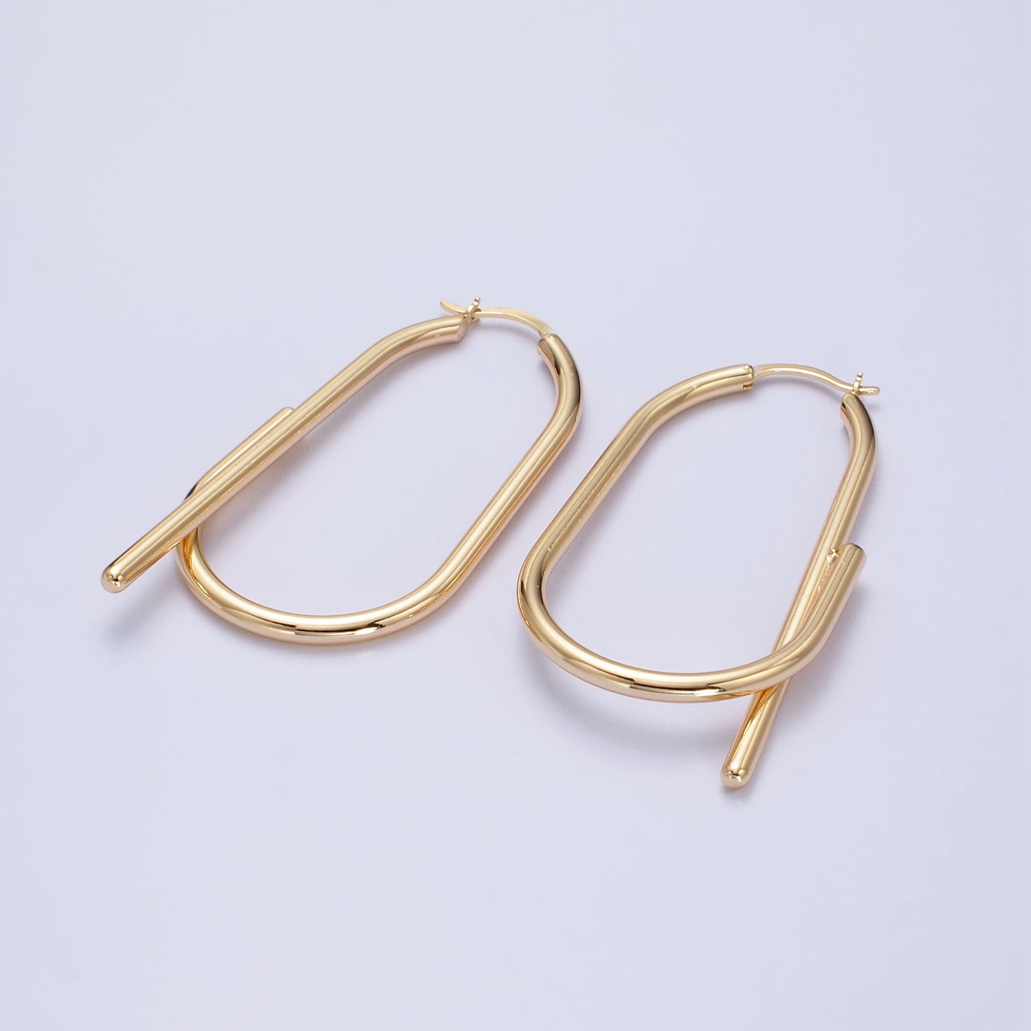 Gold Twisted Oval Hinged Hoop Earring with Hinged Closure Silver Big Oval Hoop Statement Jewelry AB733 AB942 - DLUXCA