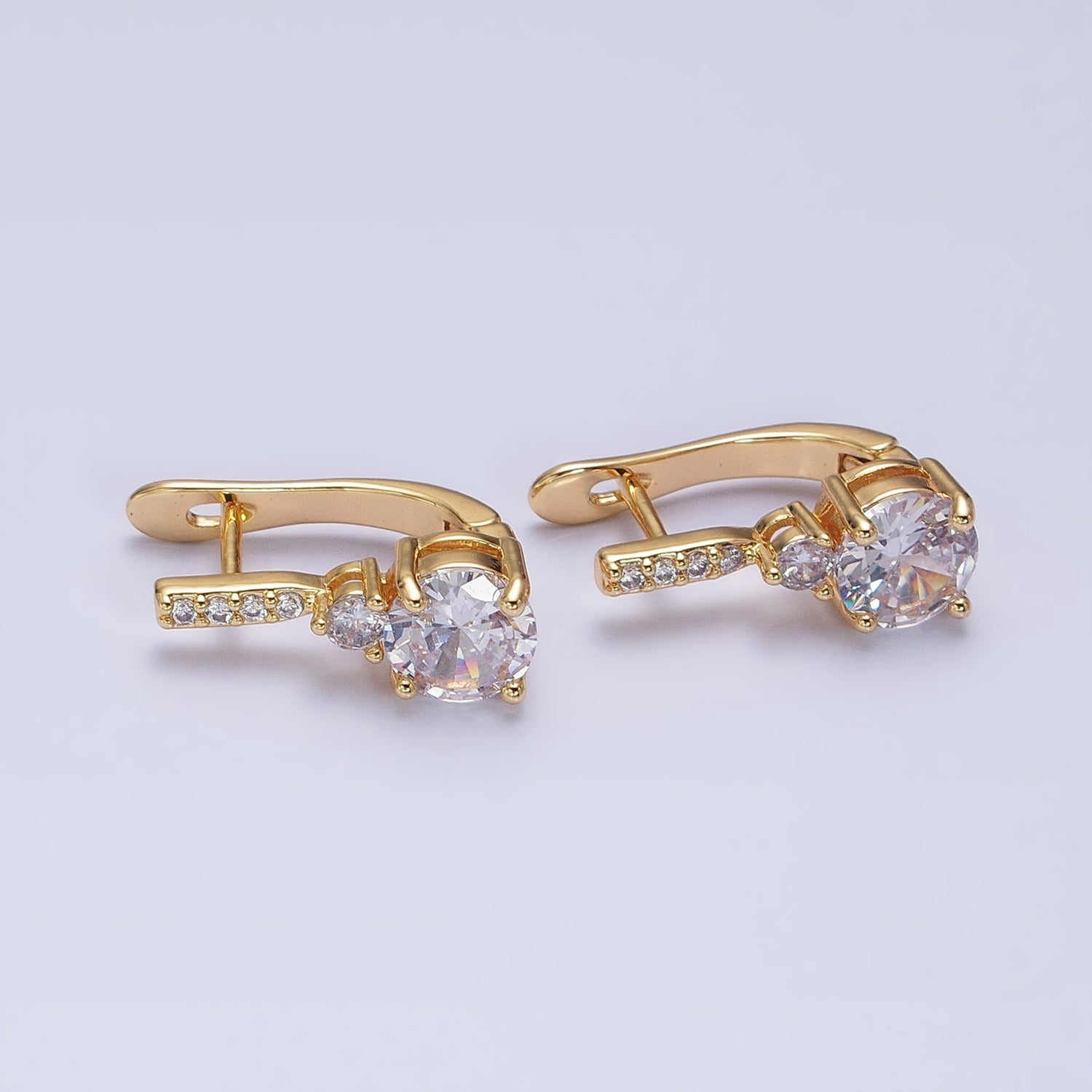 16K Gold Filled Double Round Clear CZ English Lock Earrings | AB947 - DLUXCA