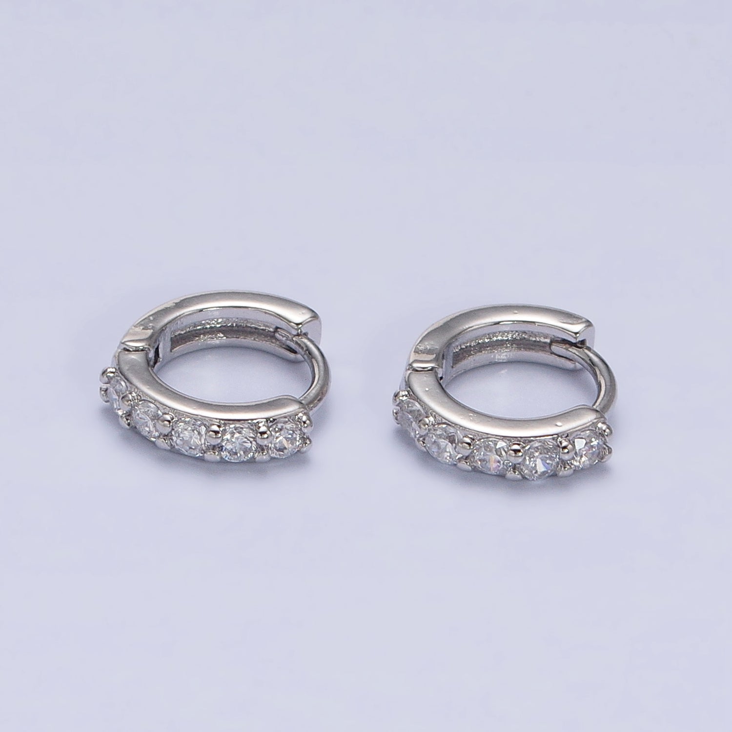 Gold, Silver Mini Cartilage Clear Micro Paved CZ Huggie Earrings | AB950 AB951 - DLUXCA
