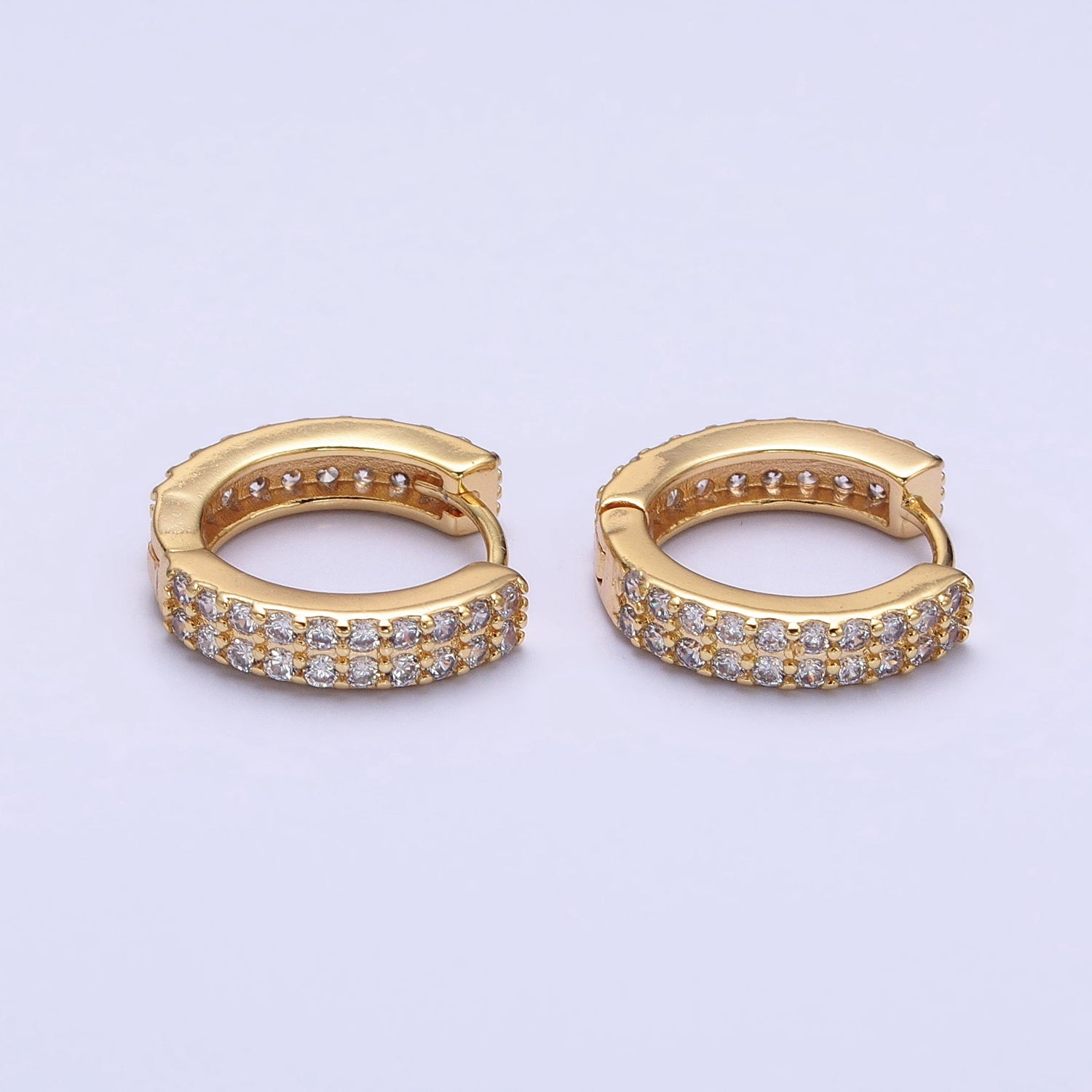 16K Gold Filled Double Sided Micro Paved CZ 16.5mm Huggie Hoop Earrings in Gold & Silver | AB953 AB1546