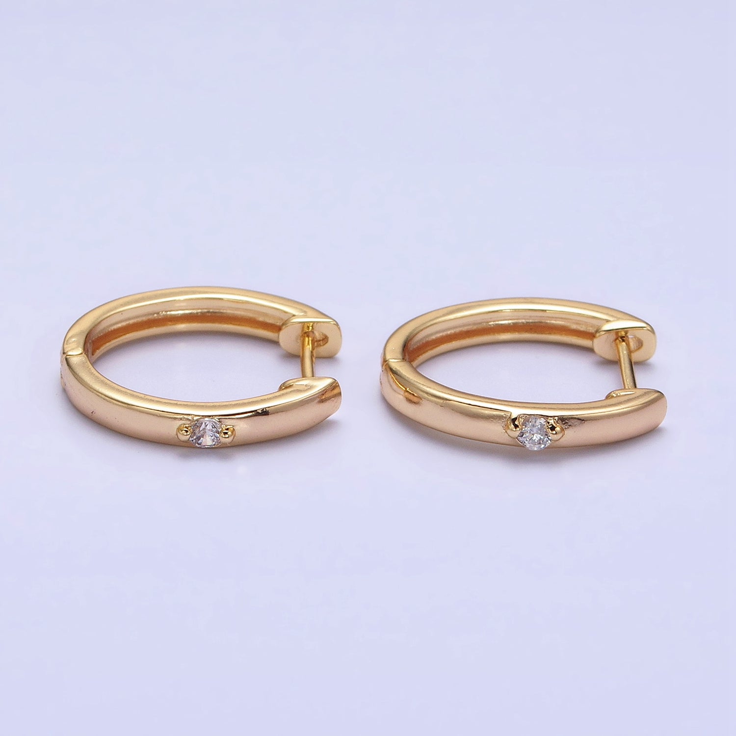 16K Gold Filled CZ Dotted Oval Minimalist Huggie Earrings in Gold & Silver | AB954 AB805