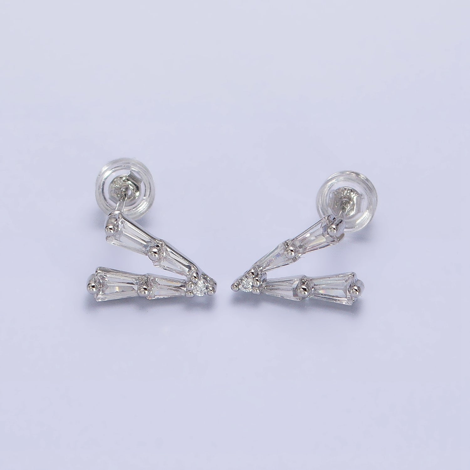 Mini V shaped Baguette Stud Earring in Gold Silver AB593 AB962