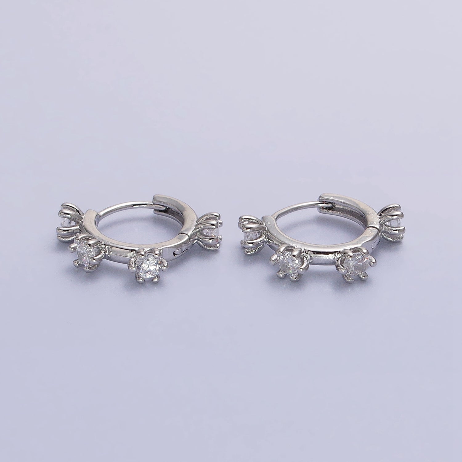 Silver, Gold 15.5mm Clear CZ Dotted Outline Huggie Earrings | AB964 AB973 - DLUXCA