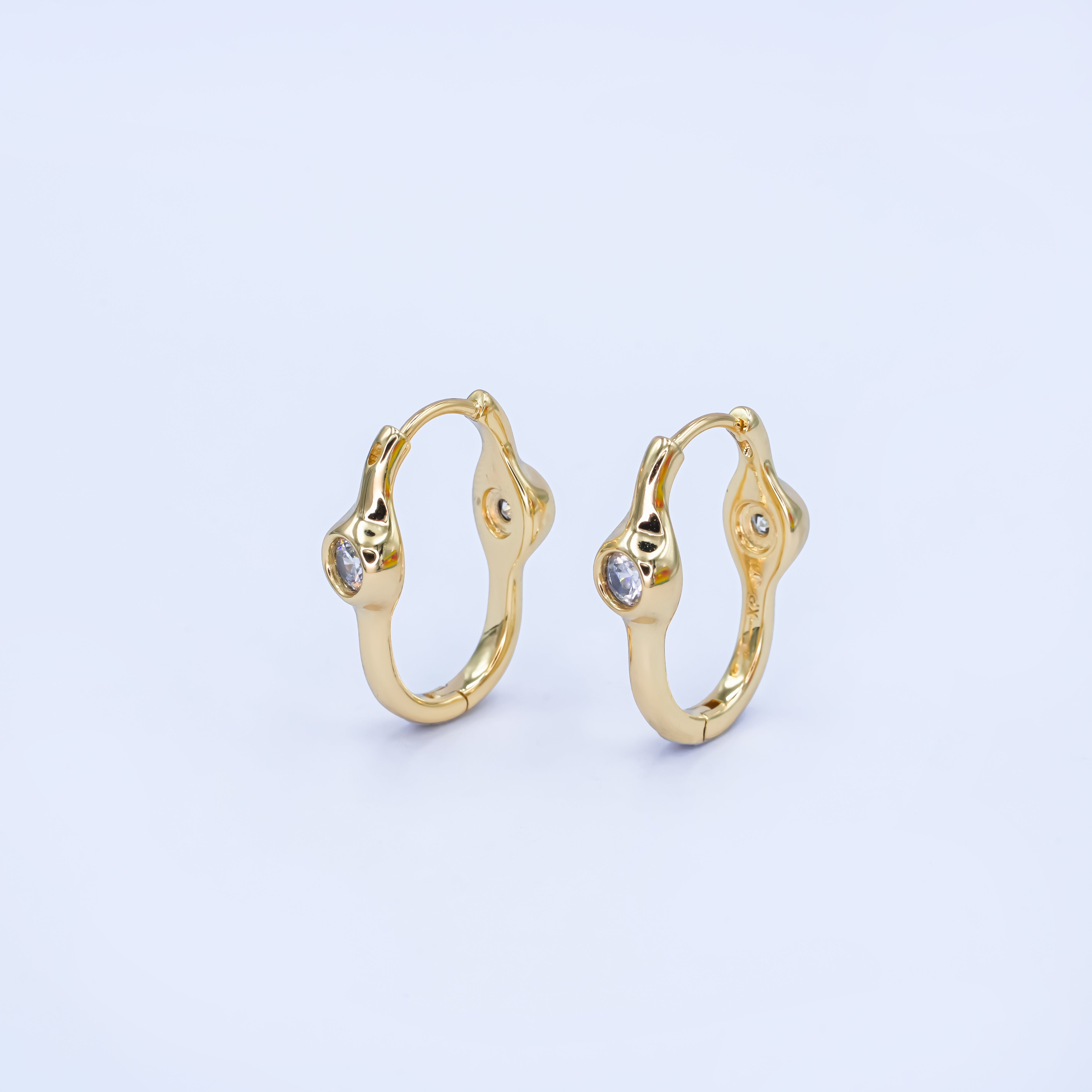 14K Gold Filled Clear CZ Molten Oblong U-Shaped Hoop Earrings | AB989