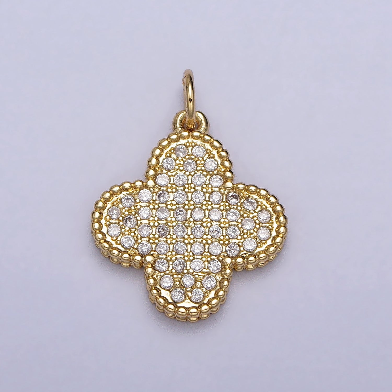 Clear Micro Paved CZ Quatrefoil Clover Charm in Gold & Silver | AC-016 AC-017